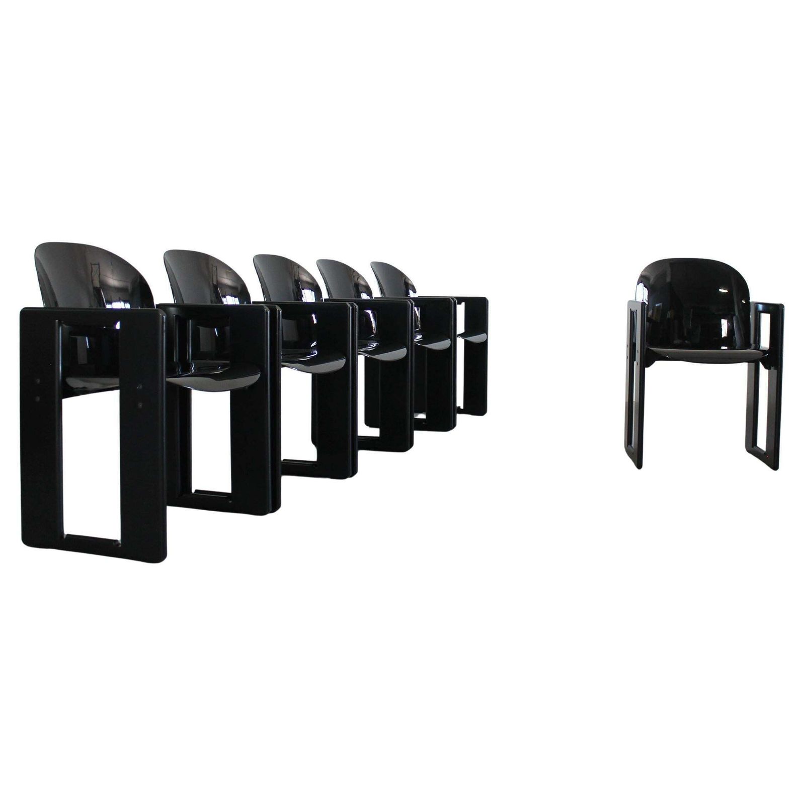 Tobia & Afra Scarpa Set Of Six Black Dialogo Dining Chairs By B&B 1973 photo furniture