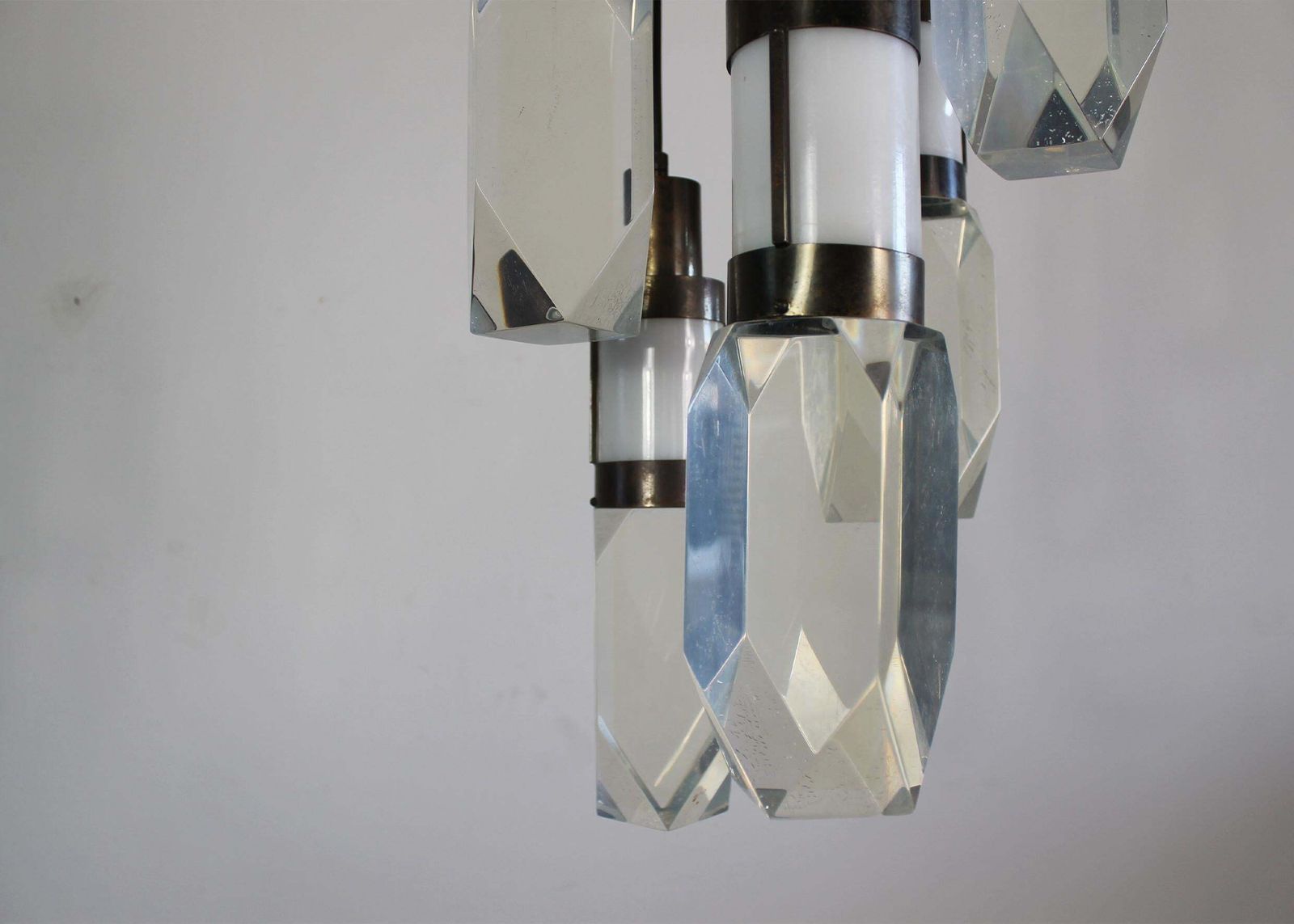 Gaetano Missaglia Ceiling Lamp With Lampshades In Lucite Plexiglass 1970s Italy photo Lighting