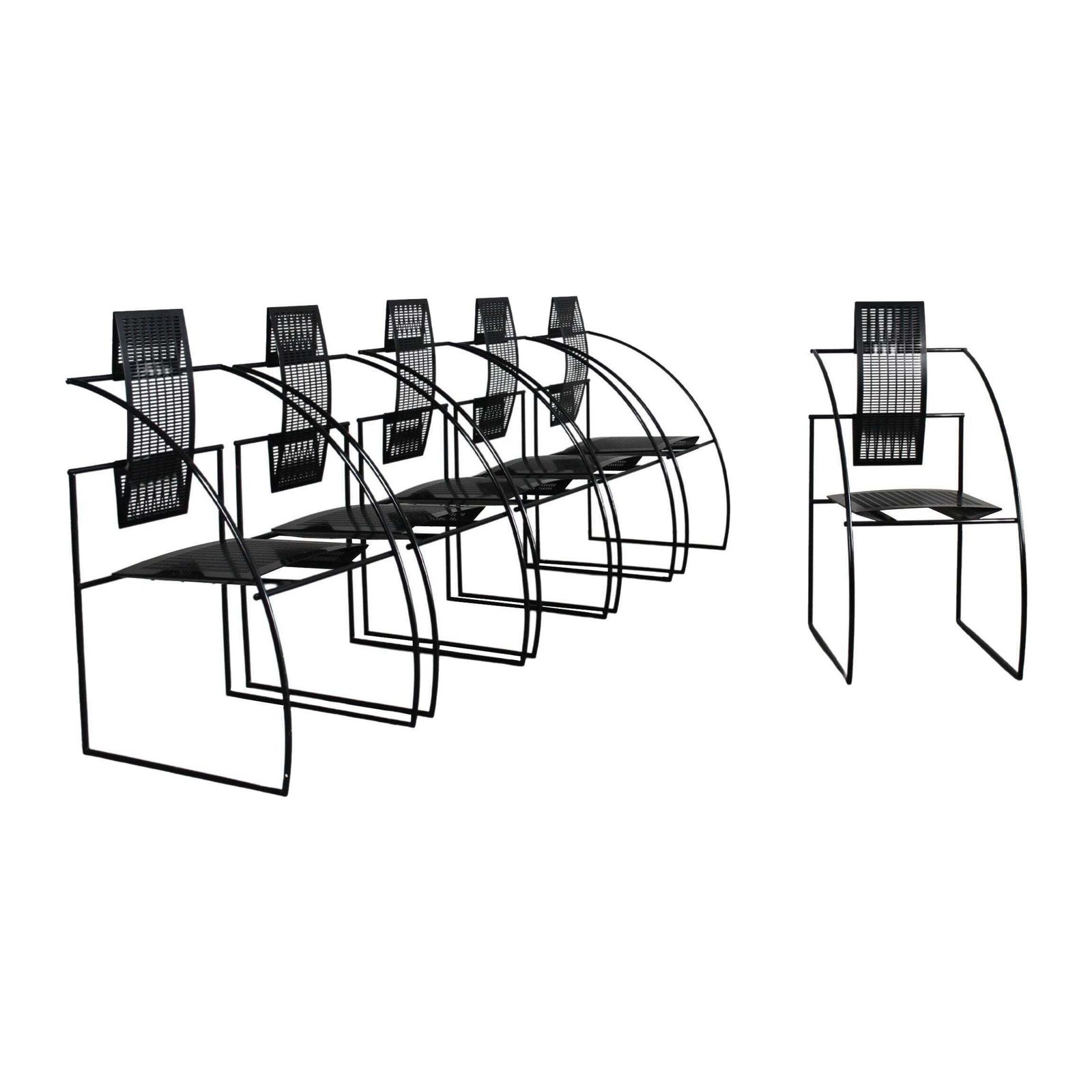 Mario Botta Set Of Six 605 Quinta Chairs In Black Lacquered Steel By Alias 1980