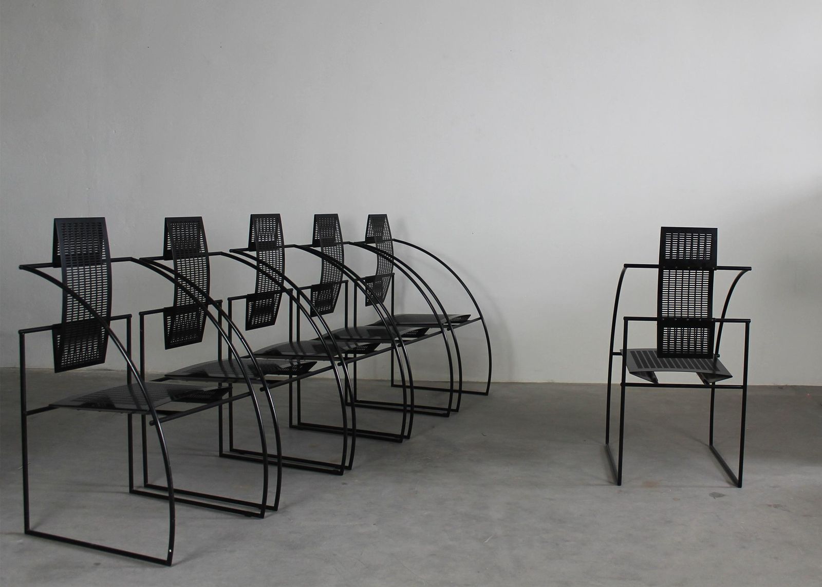 Mario Botta Set Of Six 605 Quinta Chairs In Black Lacquered Steel By Alias 1980 photo Furniture