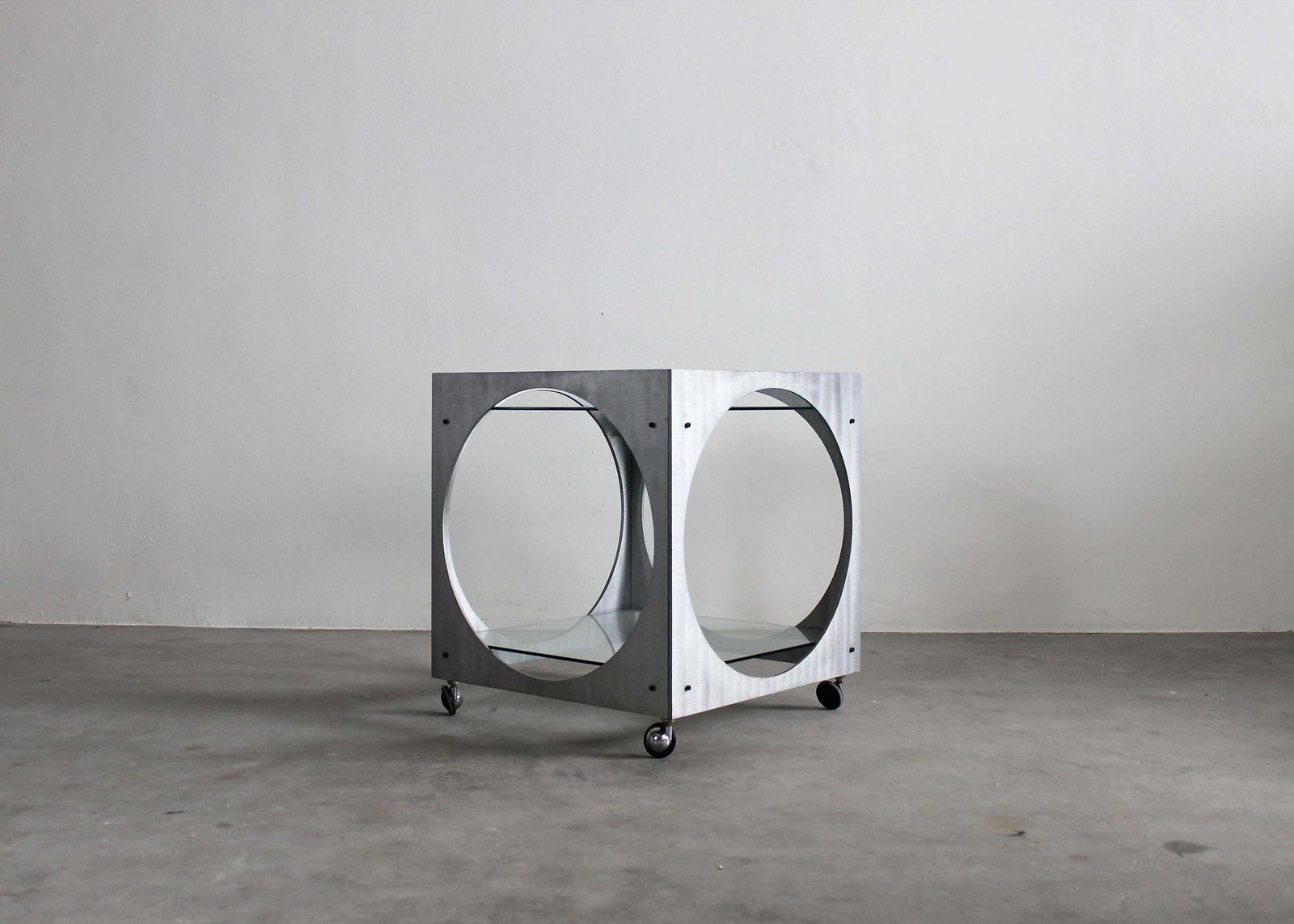 Lorenzo Burchiellaro Cart With Wheels In Metal And Glass Italian Manufacture 70s photo for sale