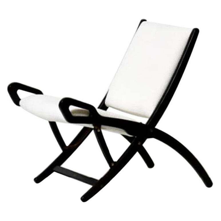 Gio Ponti Ninfea Folding Chairs In Wood And White Fabric By Reguitti 1960s Italy