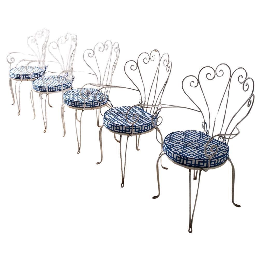 Italian Set Of Five Painted Iron Garden Chairs