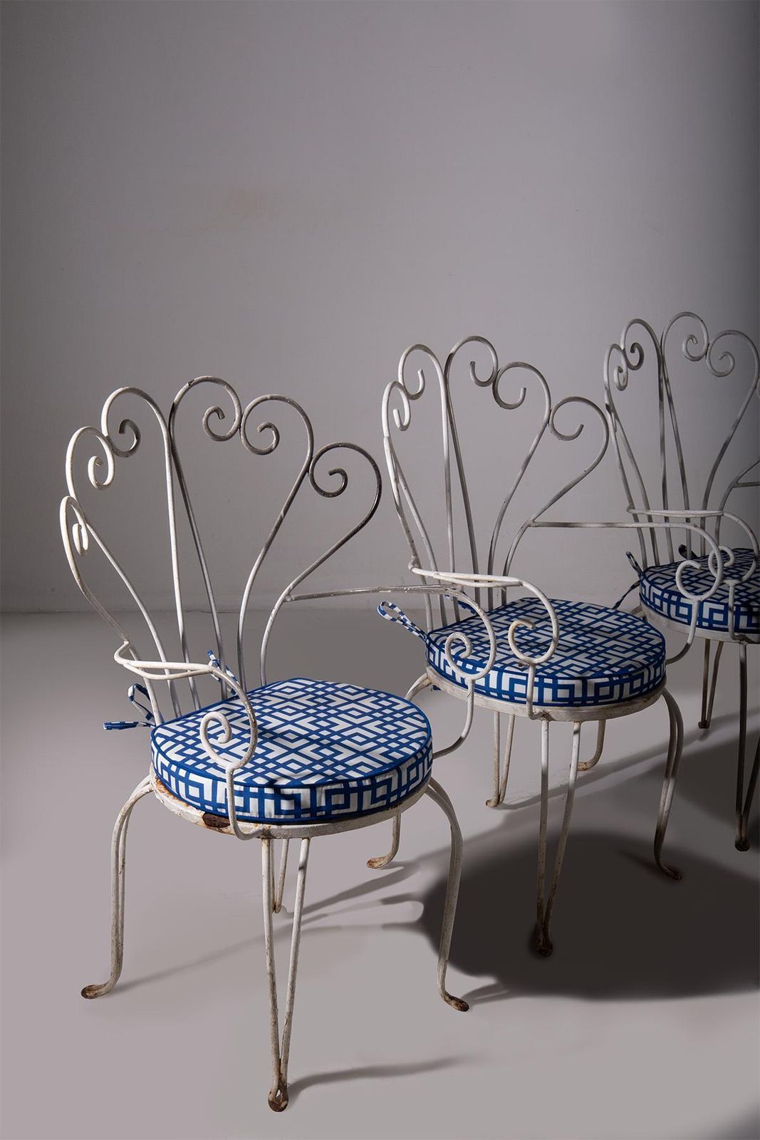 Italian Set Of Five Painted Iron Garden Chairs photo furniture