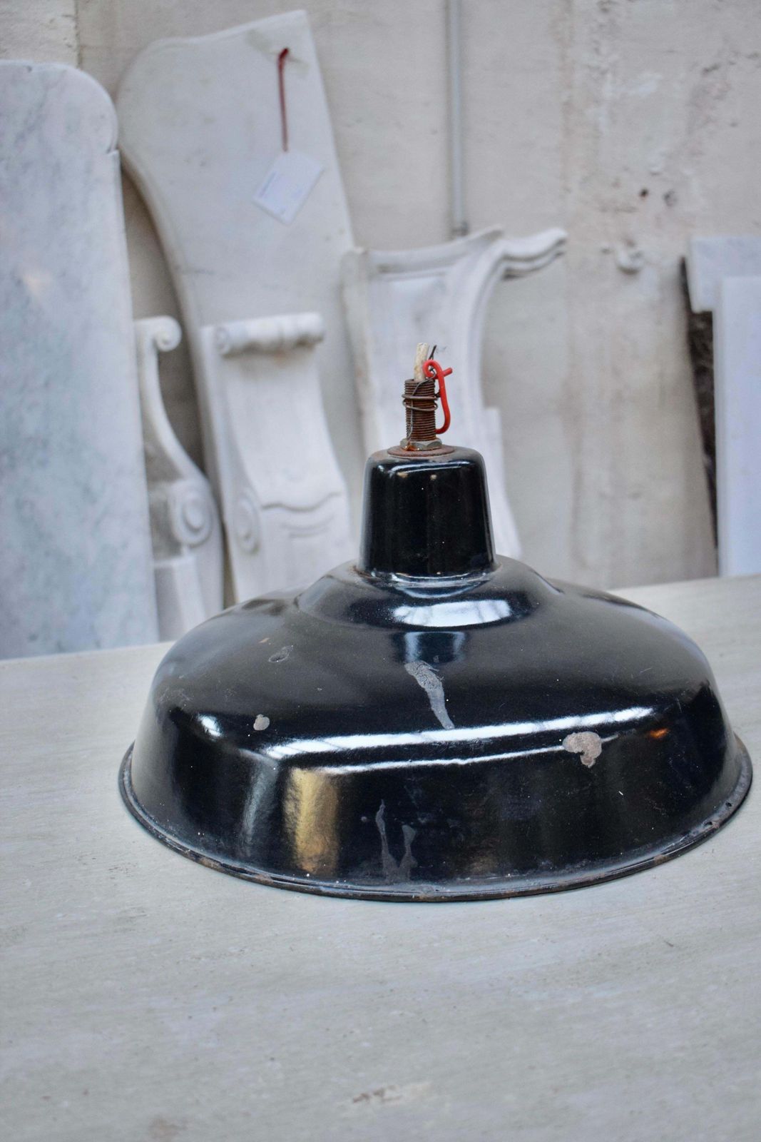 A Set Of Industrial Black Enamel Hanging Lamps Circa 1940s photo vinterior