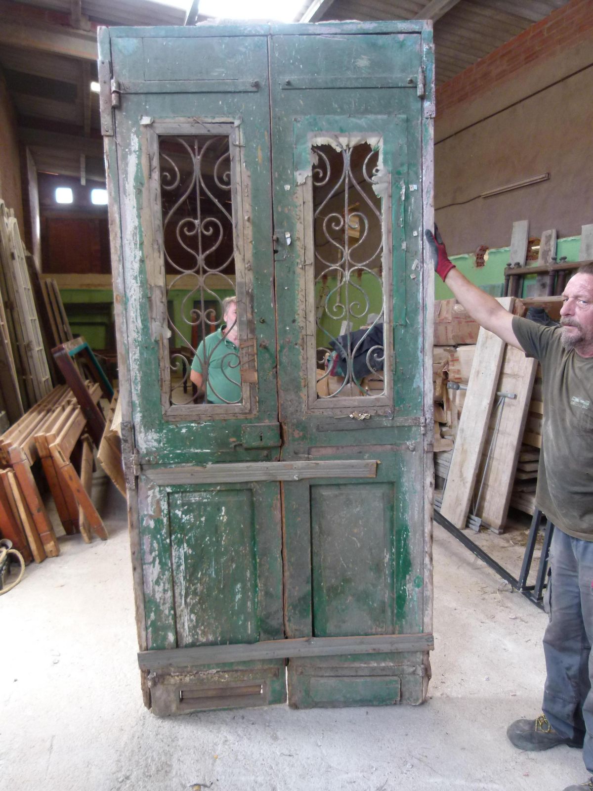 19th Century Wooden Double Front Door In Art Nouveau Style photo for sale