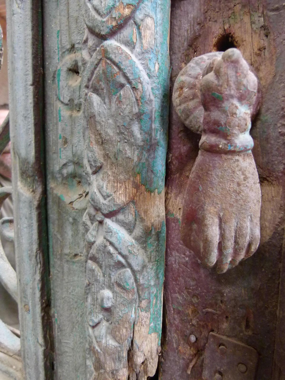 19th Century Wooden Double Front Door In Art Nouveau Style photo vintage