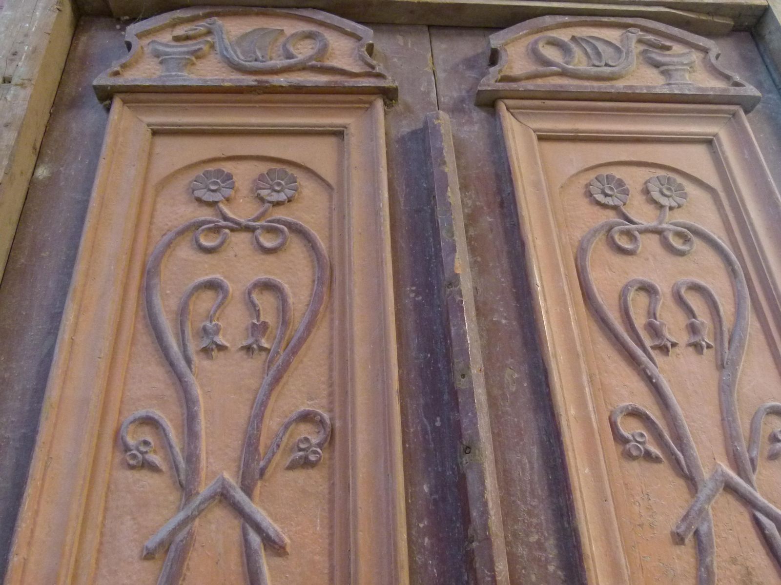 Wooden Double Front Door In Art Nouveau Style photo for sale