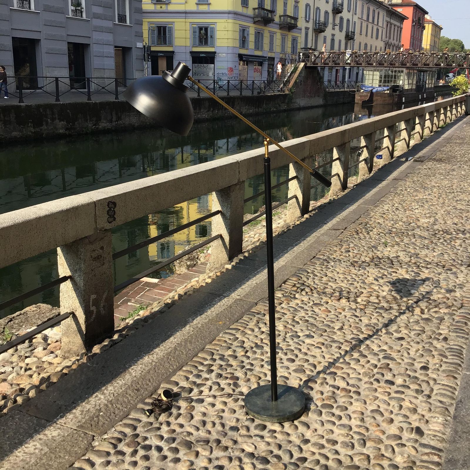 photo vintage Stilnovo Floor Lamp Adjustable Marbre Brass Metal 1950 Italy