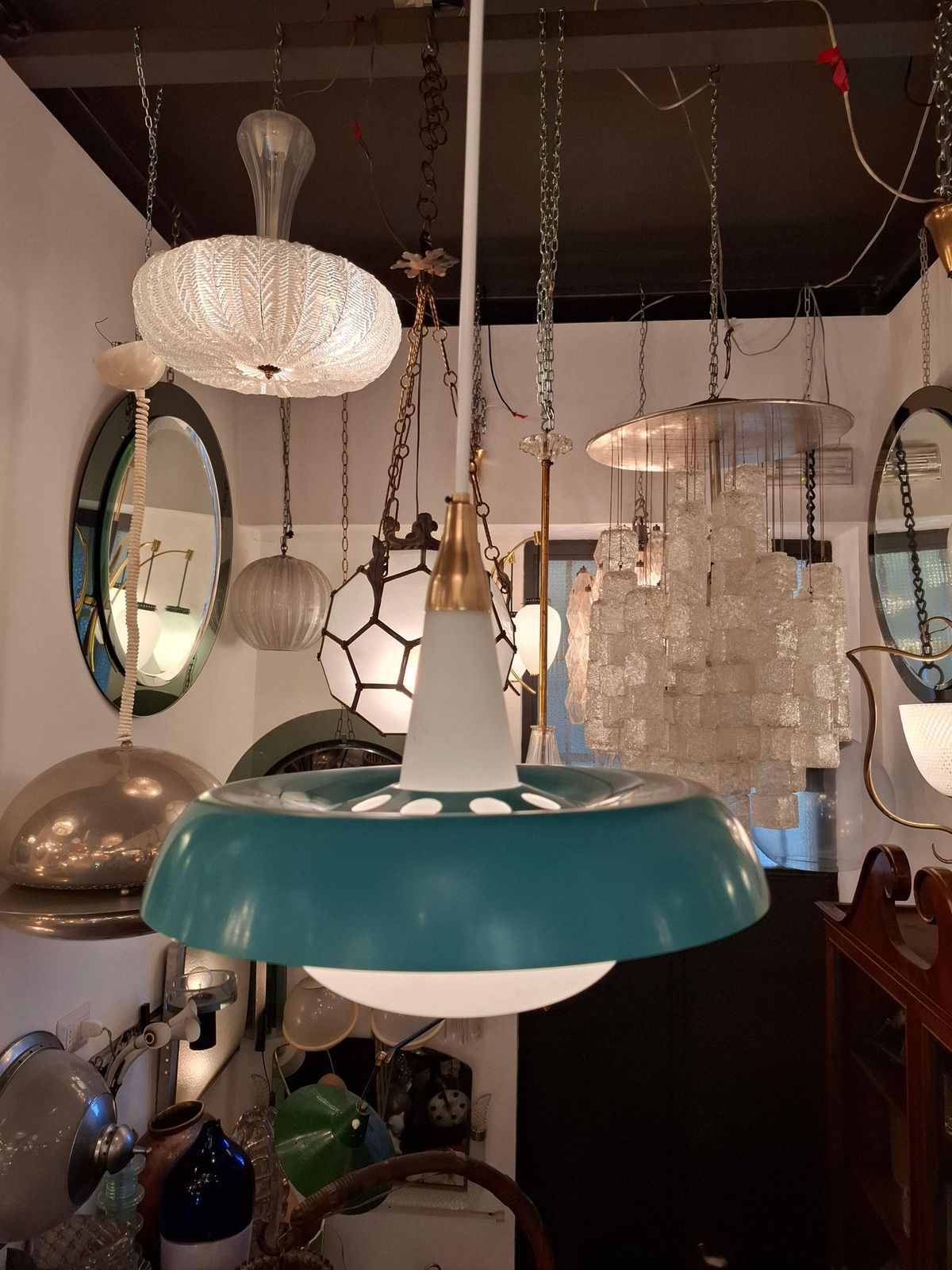 Stilnovo Chandelier Opalineglass Brass Metal 1950 Italy photo buy