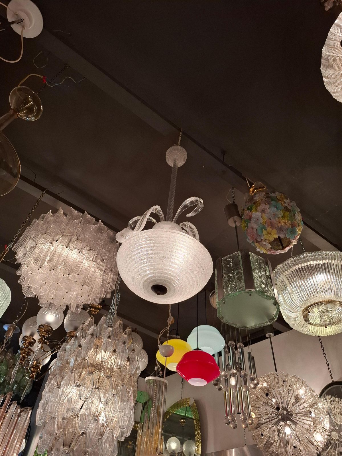 Barovier E Toso Chandelier Vetro Pulegoso Ottone 1940 Italia photo Lighting