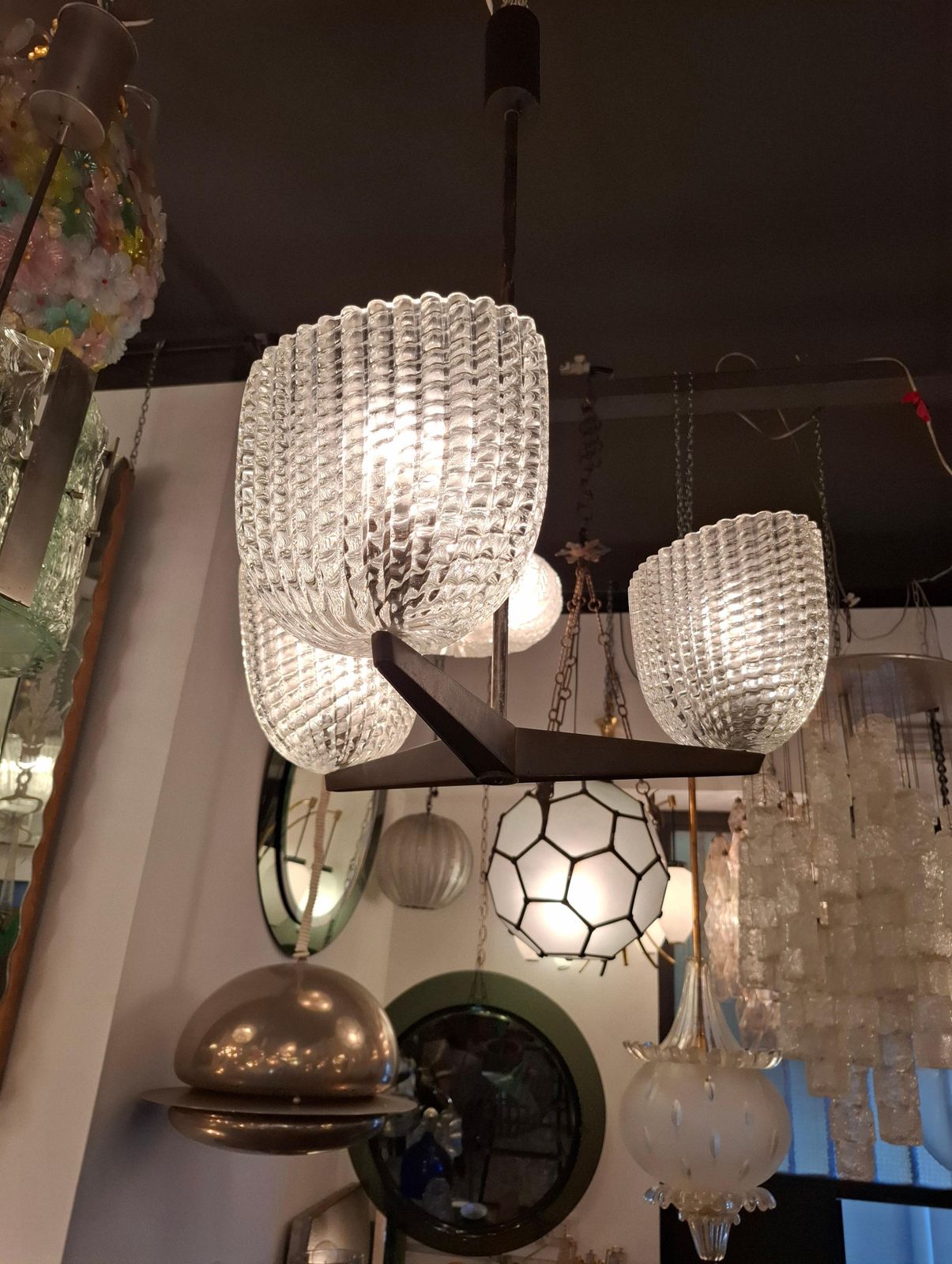 Seguso Chandelier Murano Glass Ottone 1950 Italia photo Lighting