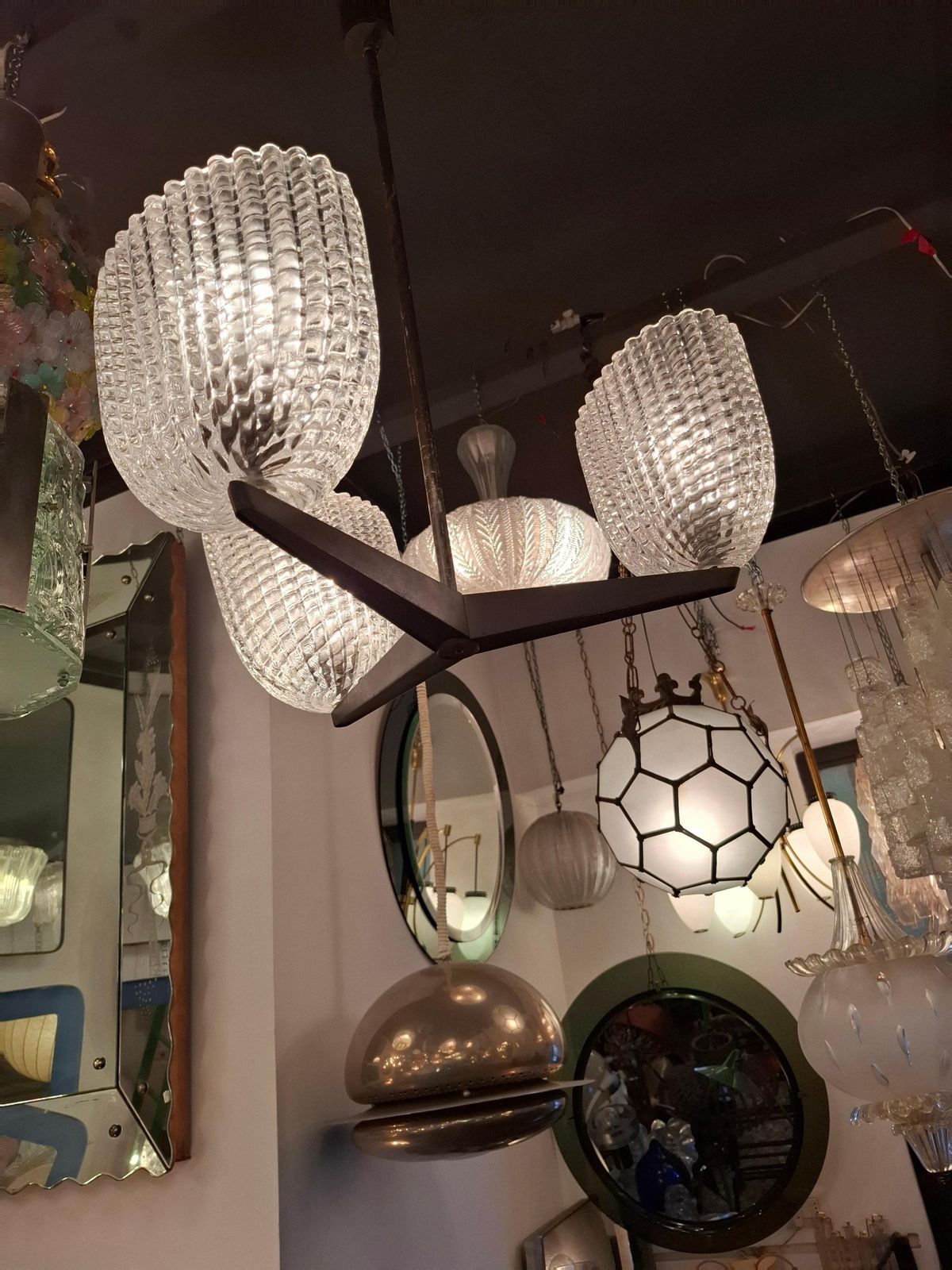 photo for sale Seguso Chandelier Murano Glass Ottone 1950 Italia