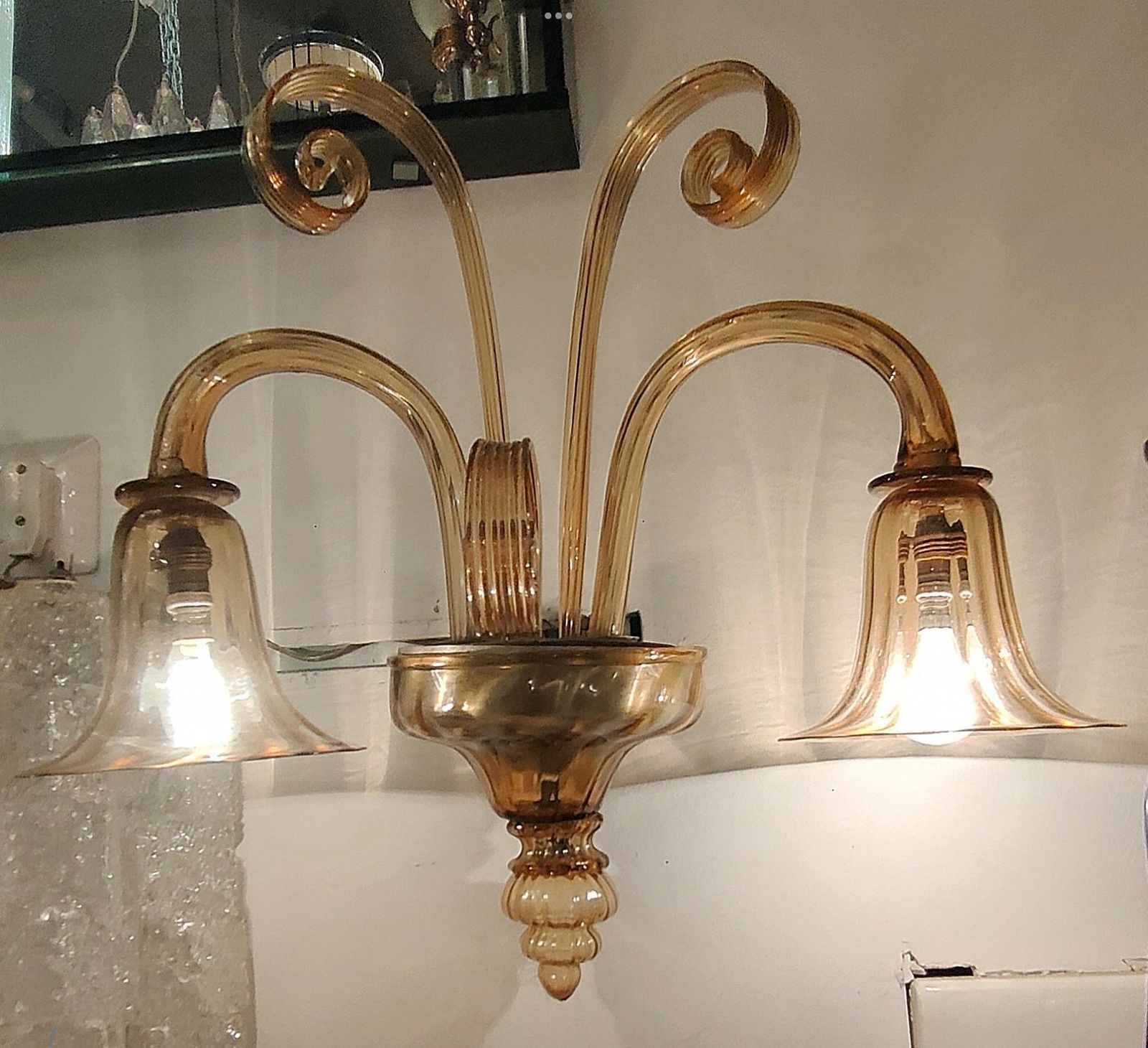 Venini   Coppia Di Apliques A 2 Luci In Vetro Di Murano   Italia 1930. photo furniture