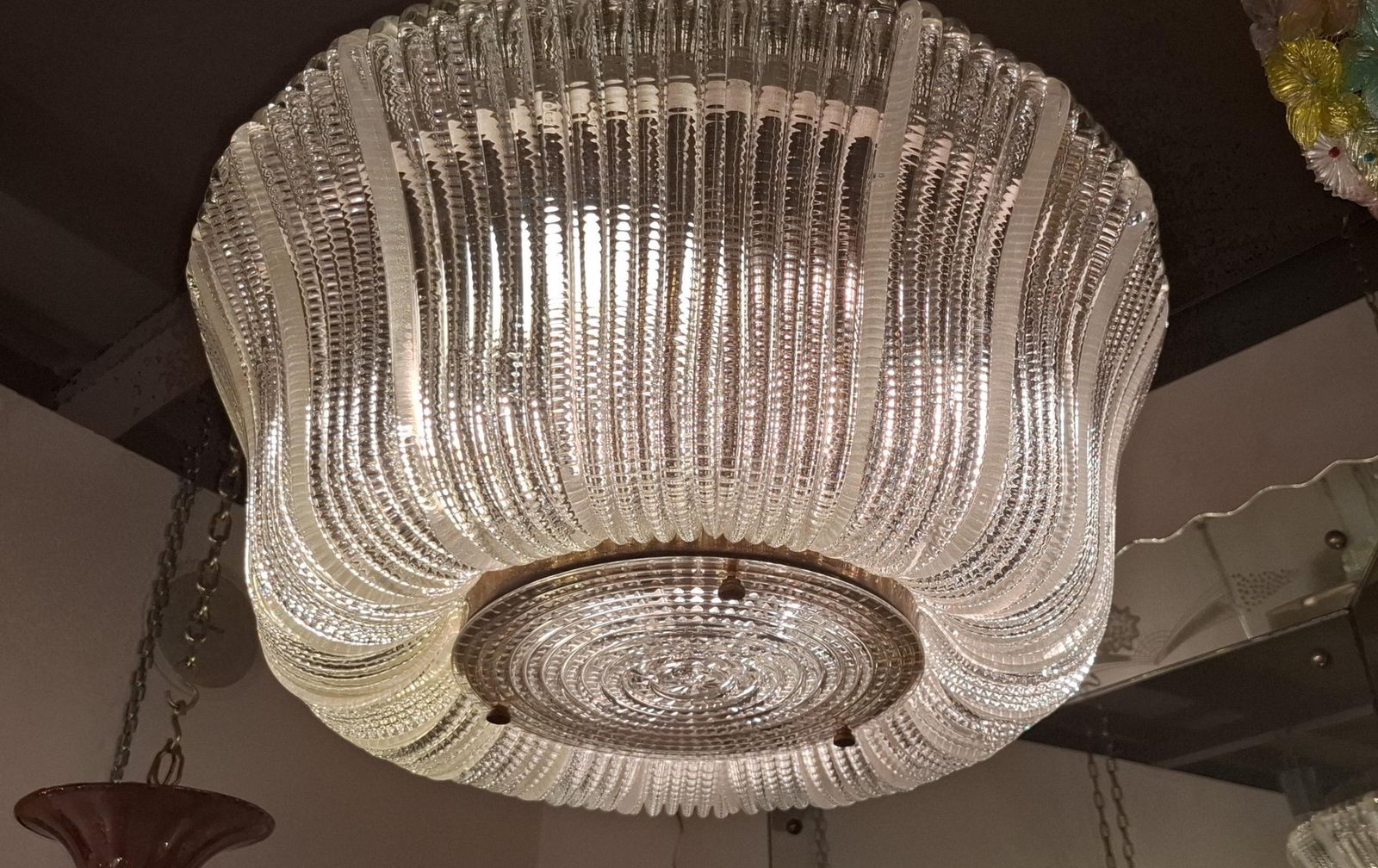 Venini Chandelier Murano Glass Brass Iron 1940 Italy photo Lighting