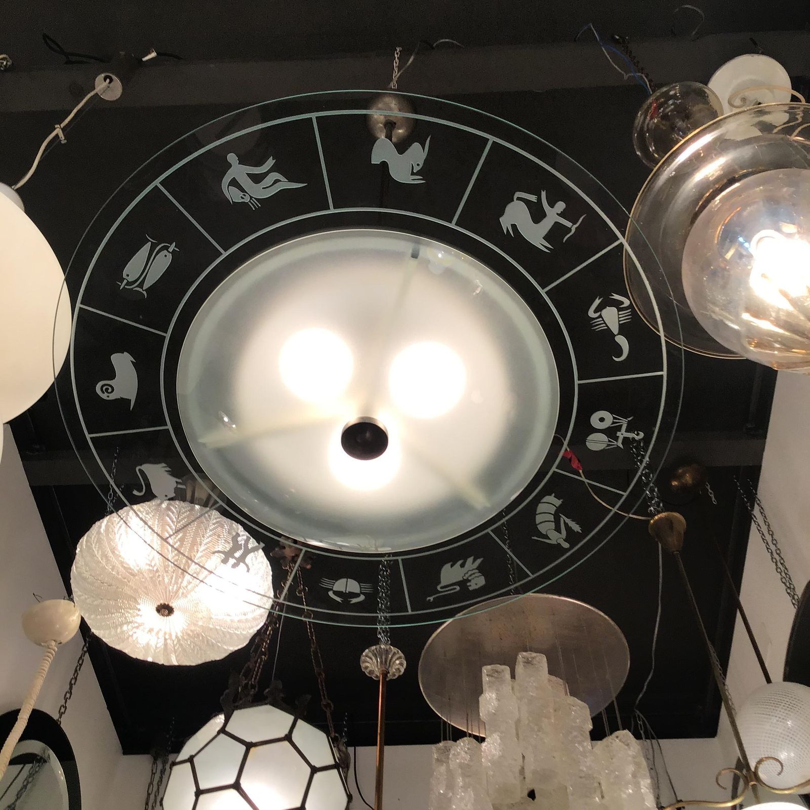 Lighting Fontana Arte Zodiac Chandelier Glass Metal Crome 1950 Italy photo
