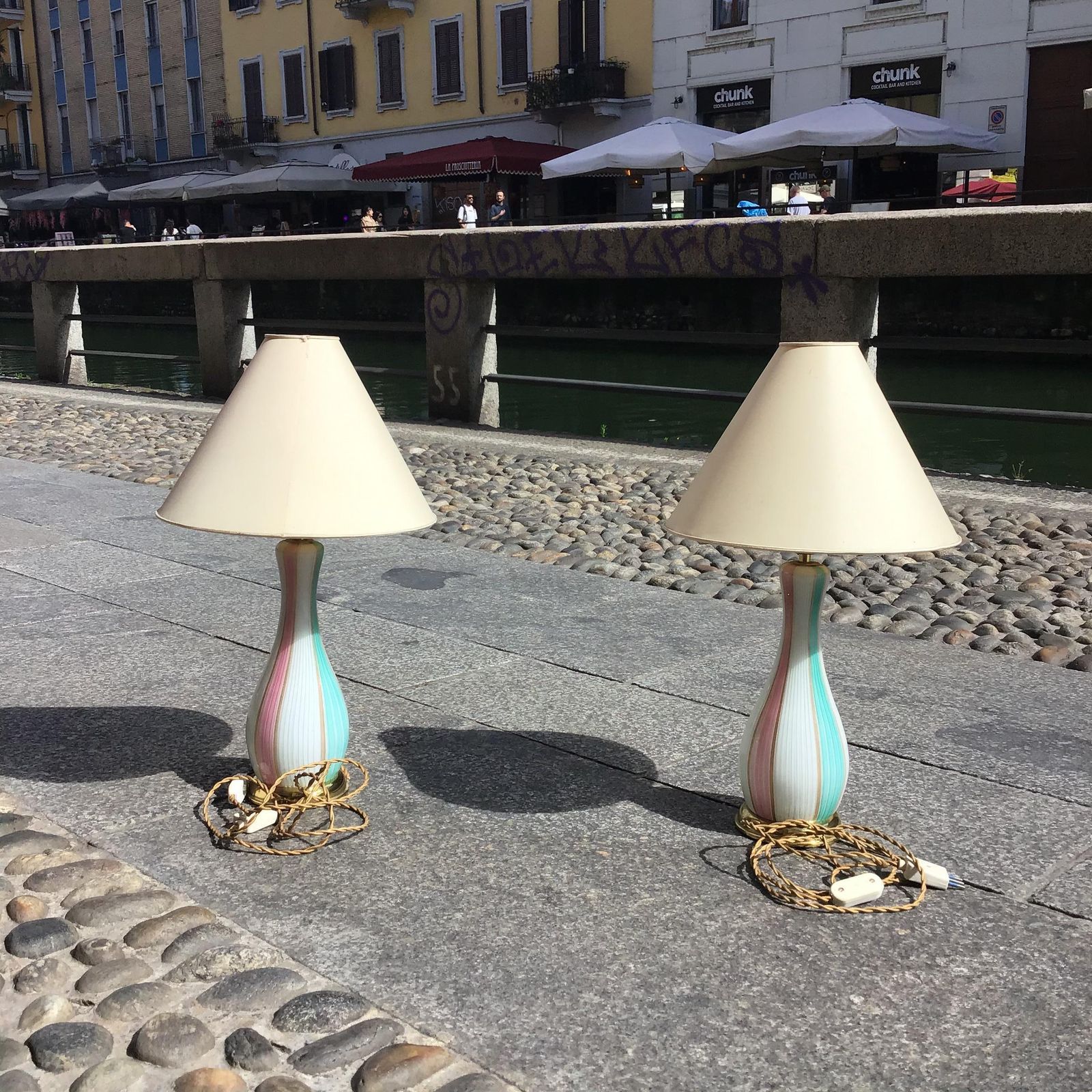 Venini Pair Of Murano Glass Table Lamps Gold Brass Inclusions photo furniture