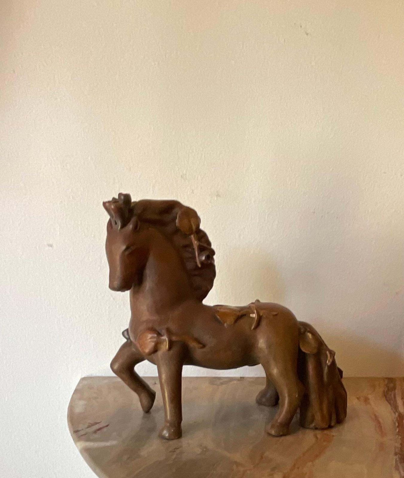 Pietro Melandri   Cavallino In Ceramica Foglie In Rilievo Smaltate   Italia 1960 photo 1265.0