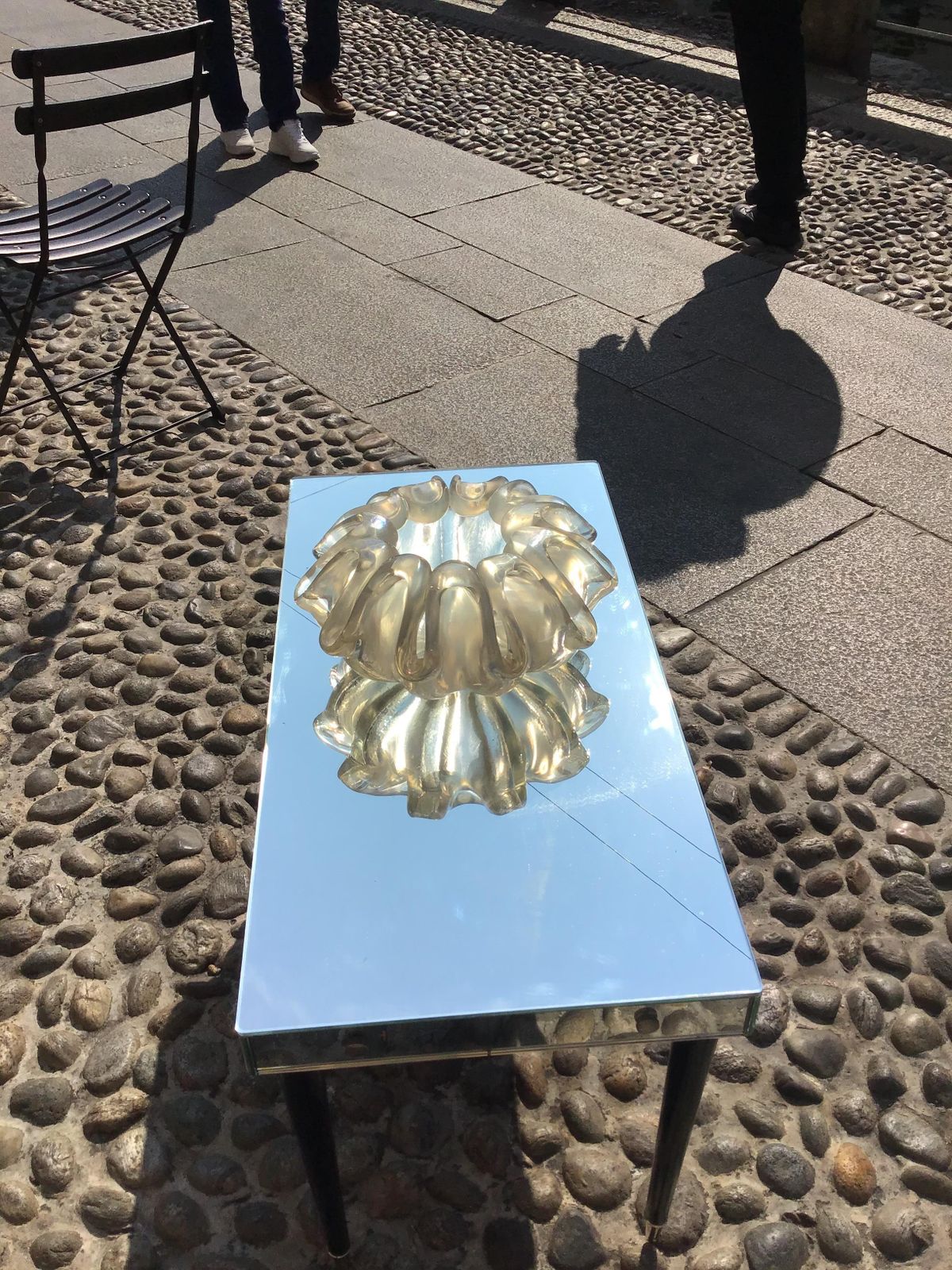 Luigi Brusotti Coffee Table Mirrored Glass Metal Crome Wood 1940 Italy photo buy
