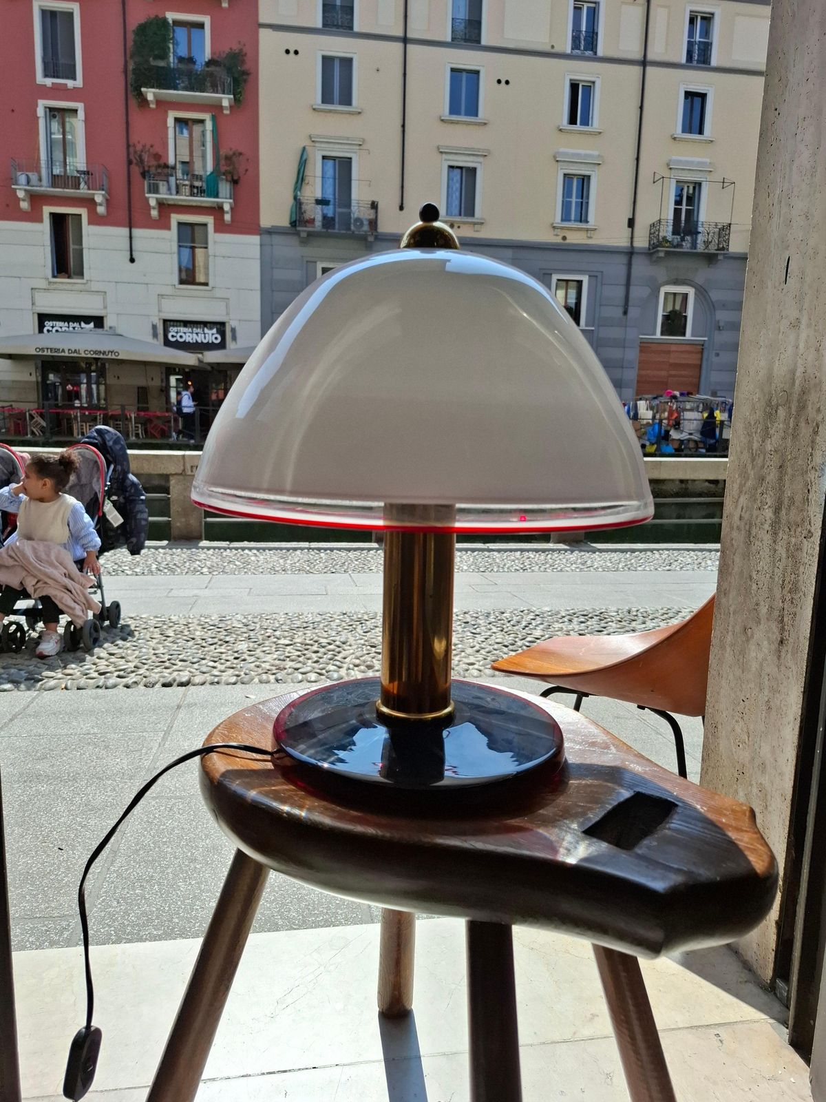 2566.0 Toso/Leucos Murano Glass And Brass Table Lamp   1970 Italy. photo