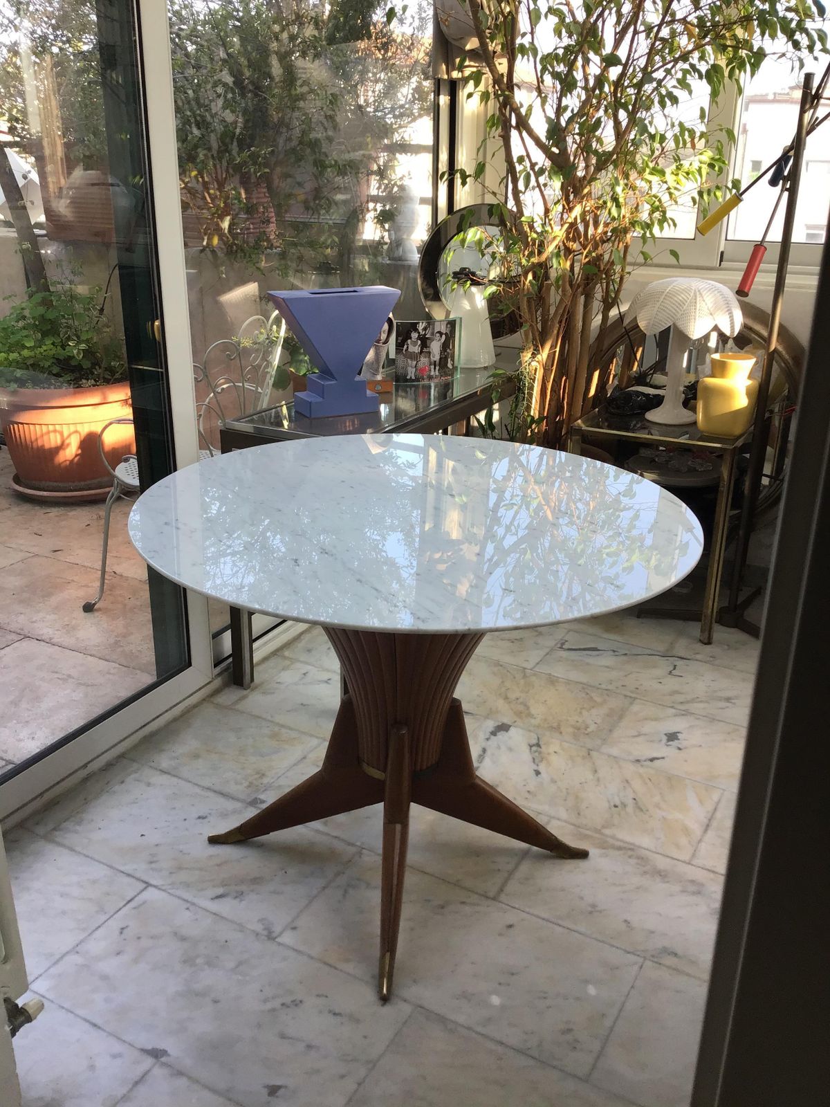 Dining Table Wood Marble Brass Style Of Ico Parisi 1950 Italy photo Furniture