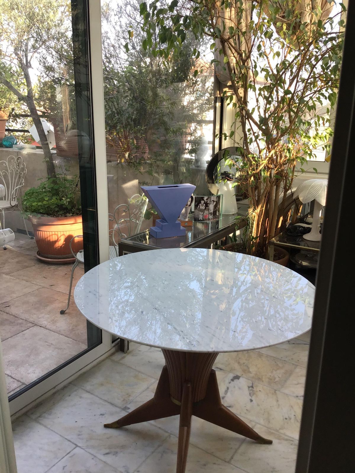 Dining Table Wood Marble Brass Style Of Ico Parisi 1950 Italy photo 11503.0