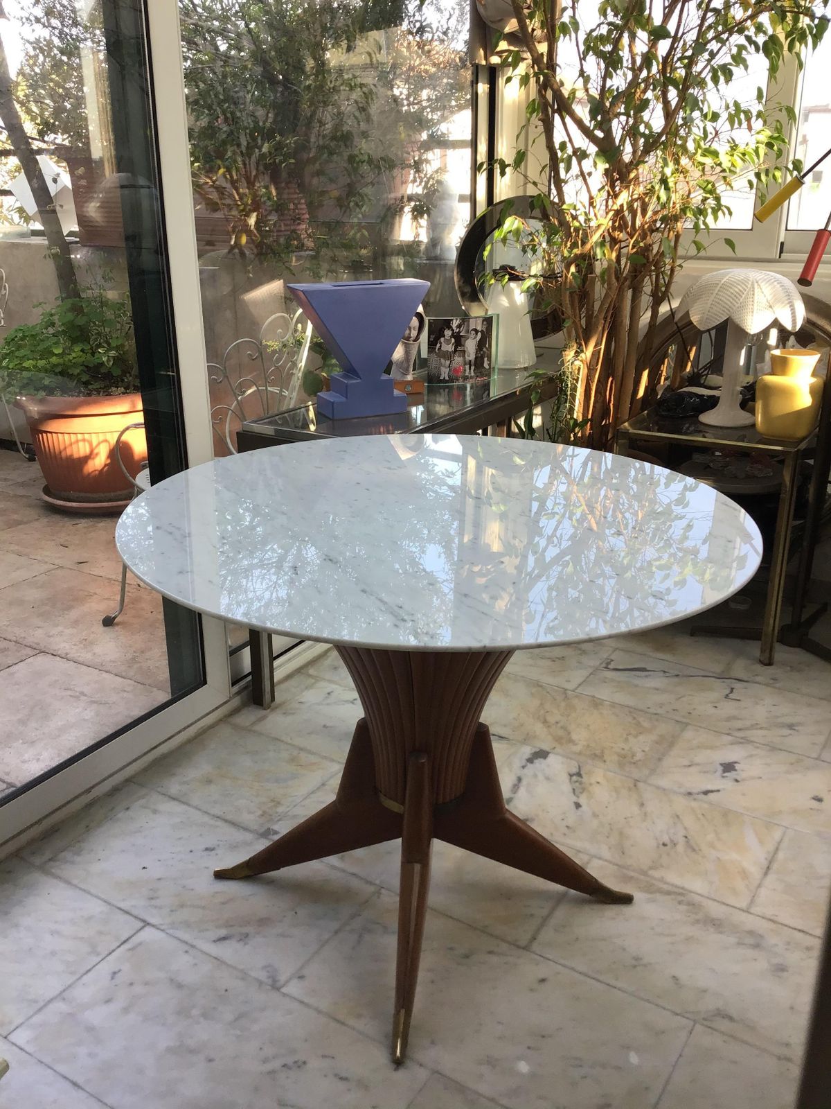 Dining Table Wood Marble Brass Style Of Ico Parisi 1950 Italy photo vinterior