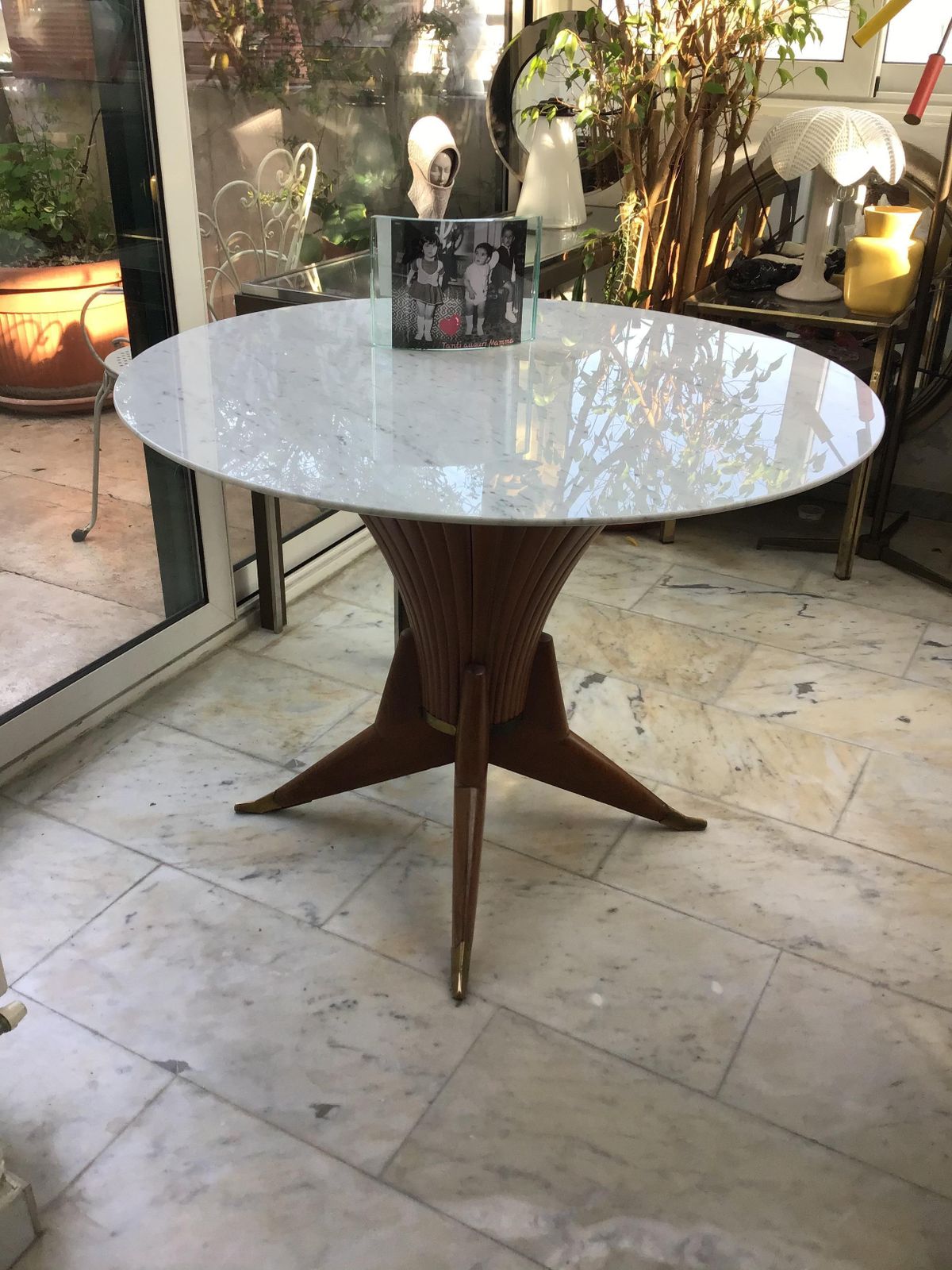 photo furniture Dining Table Wood Marble Brass Style Of Ico Parisi 1950 Italy
