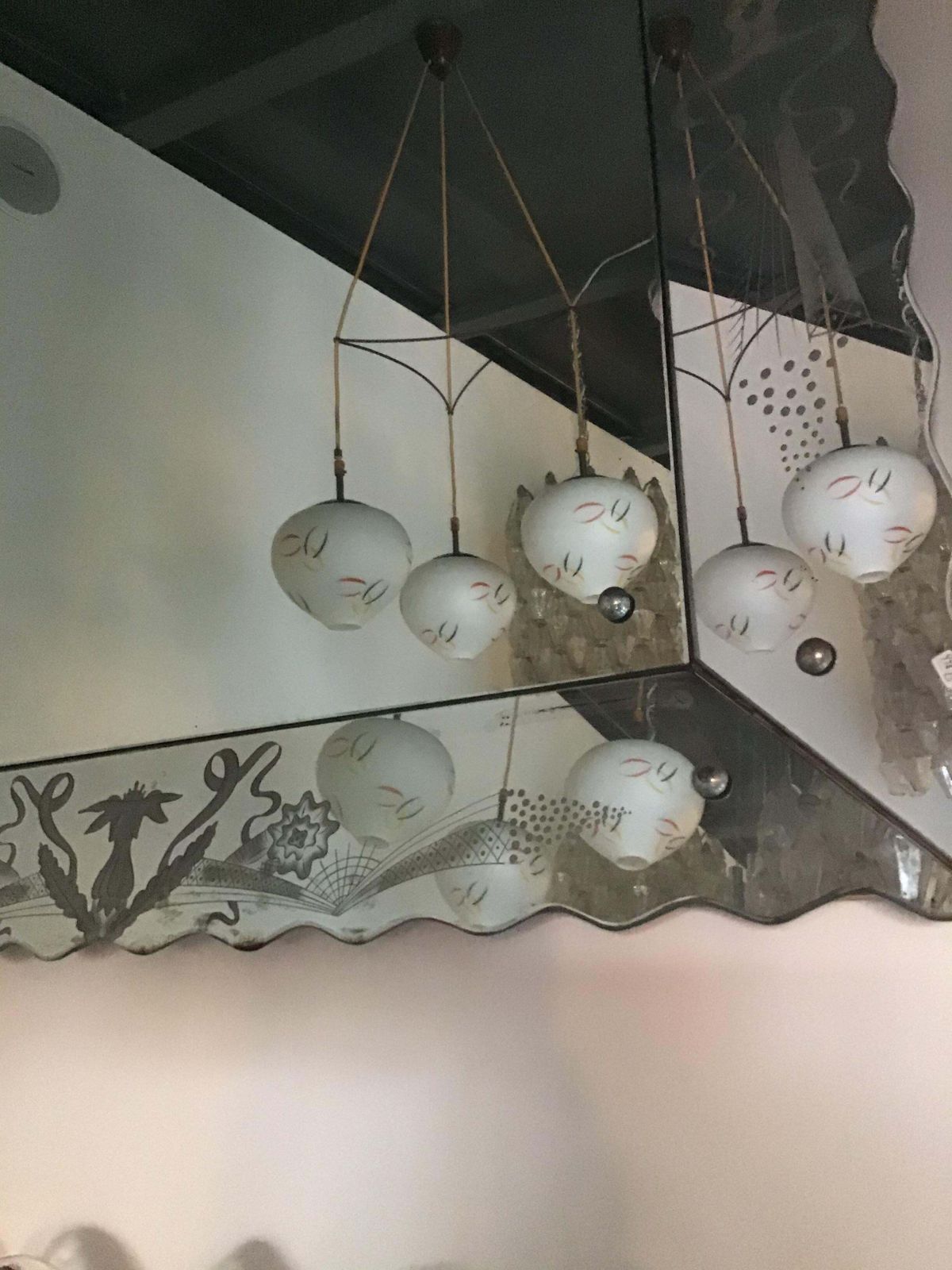 Attributed To Stilnovo Chandelier Brass Glass 1950 Italy photo Lighting