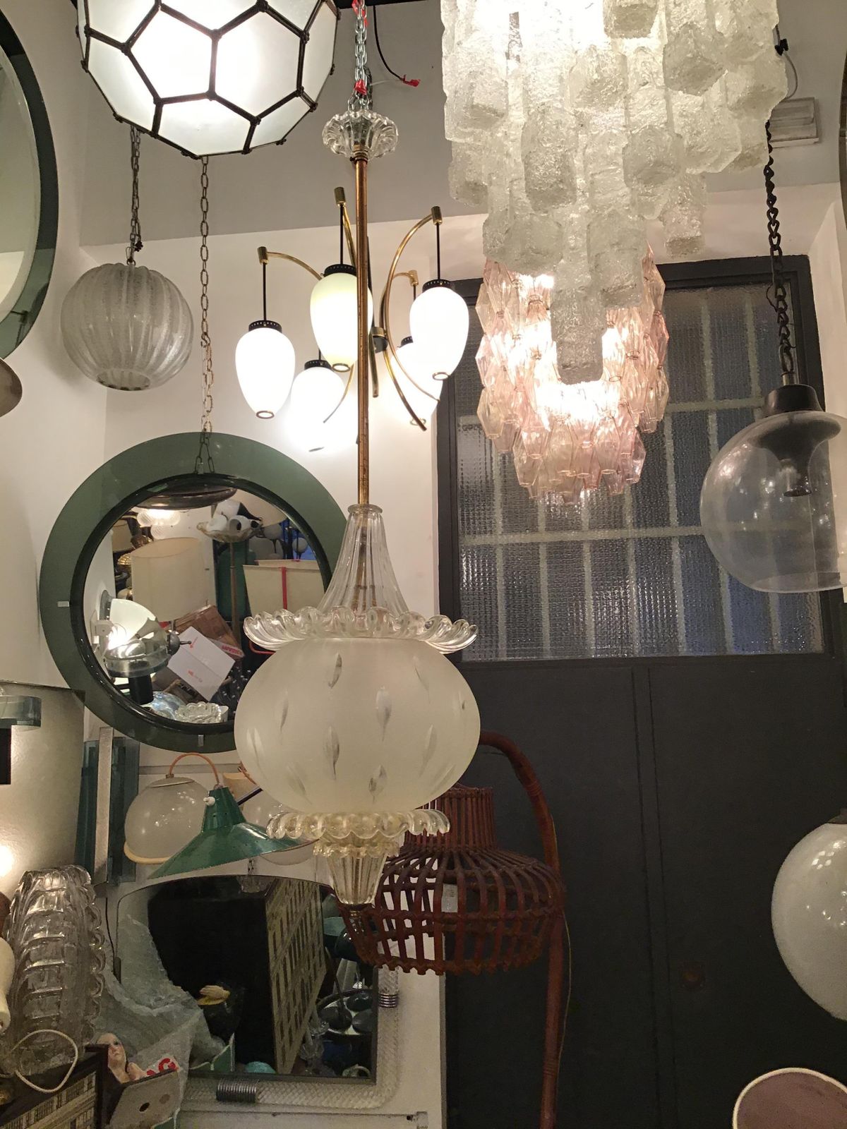 Seguso Chandelier Murano Glass Gold Brass 1940 Italy photo furniture