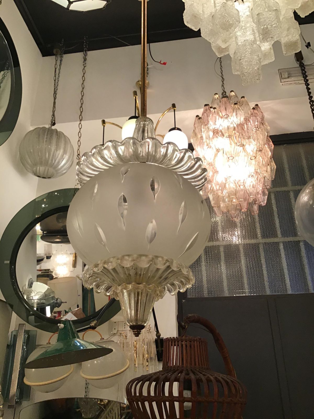 Seguso Chandelier Murano Glass Gold Brass 1940 Italy photo Lighting