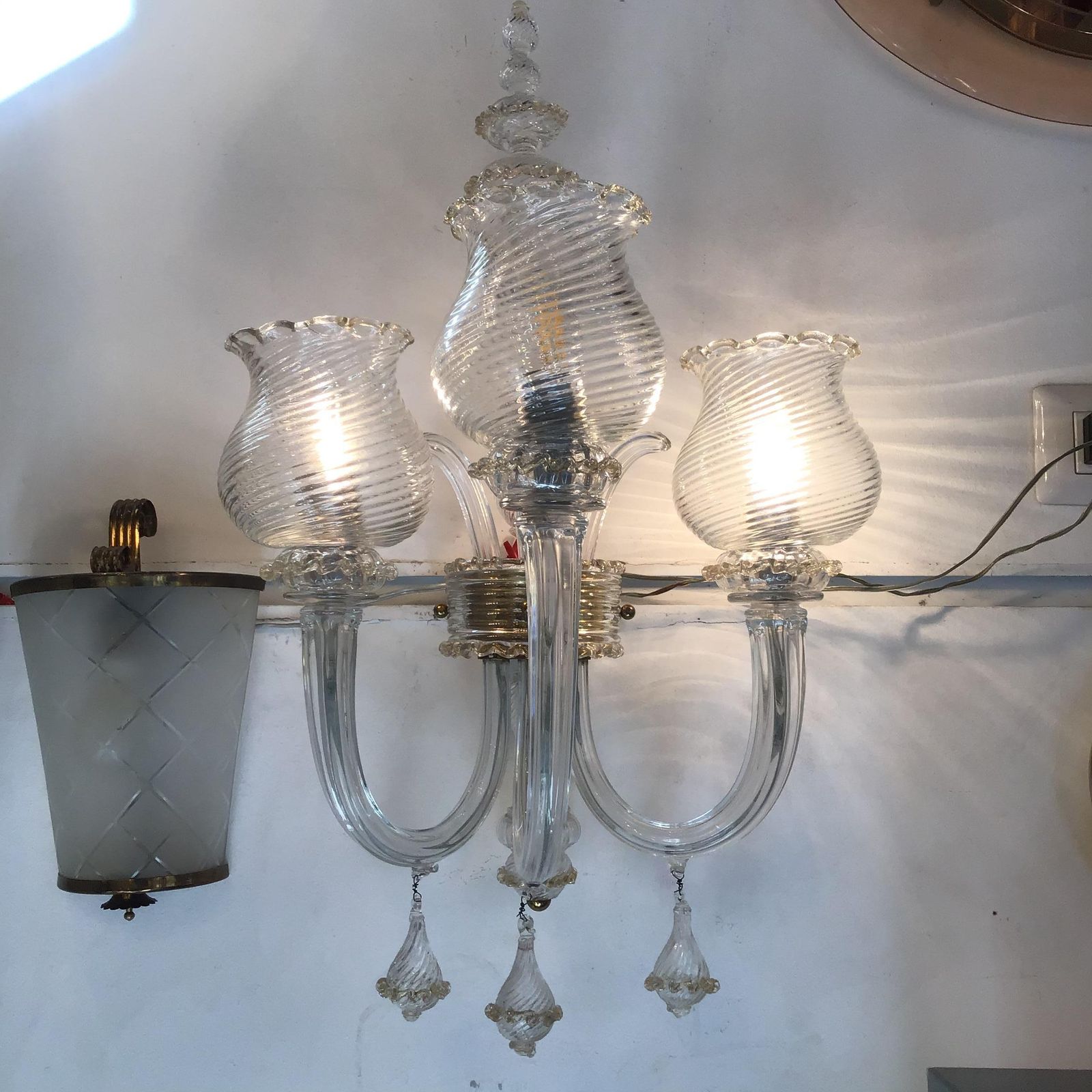 Seguso Coppia Appliques Murano Glass Gold Brass 1945 Italy photo vinterior