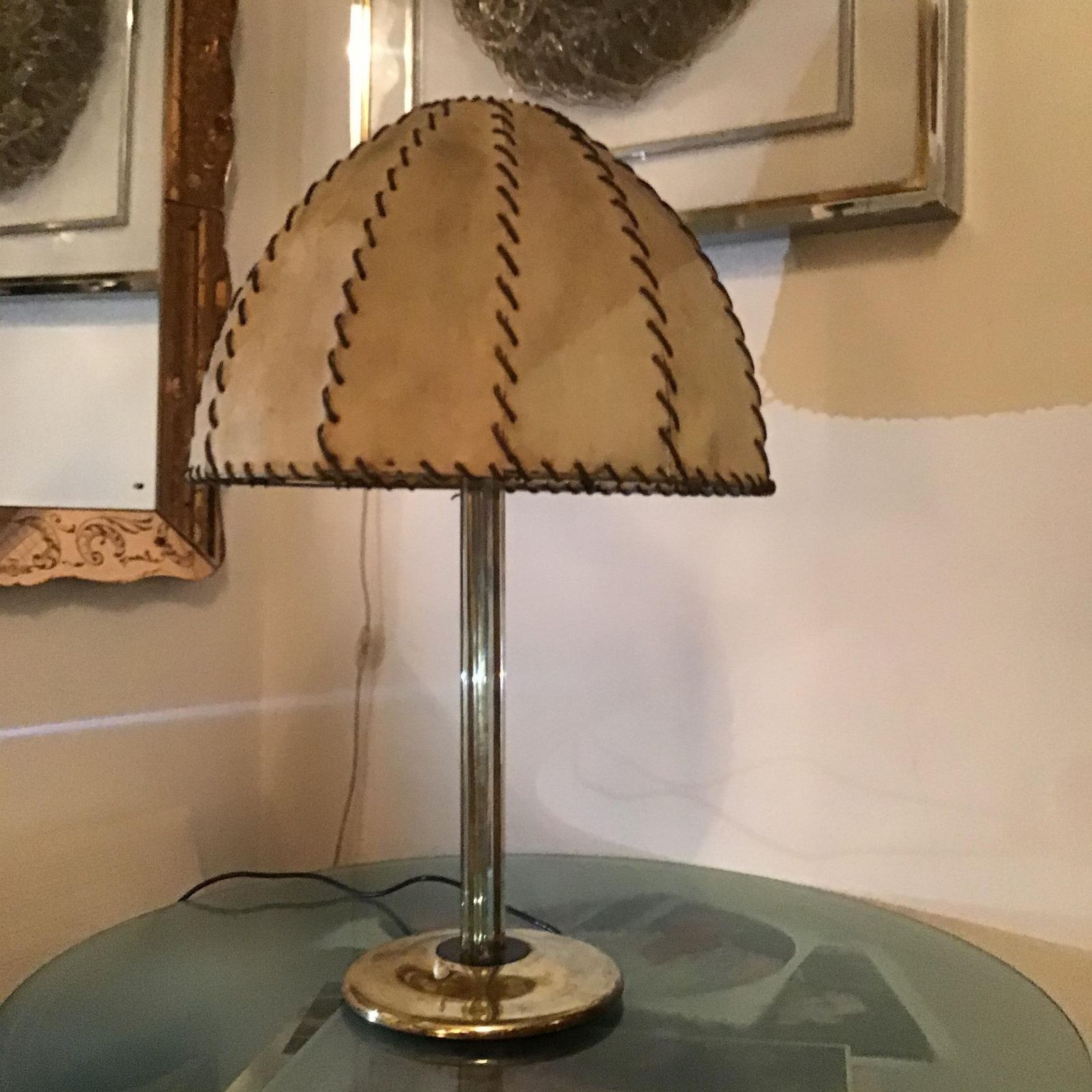 Fontana Arte Max Ingrand Table Lamp Brass Glass Wood Lampshade 1940 Italy photo furniture