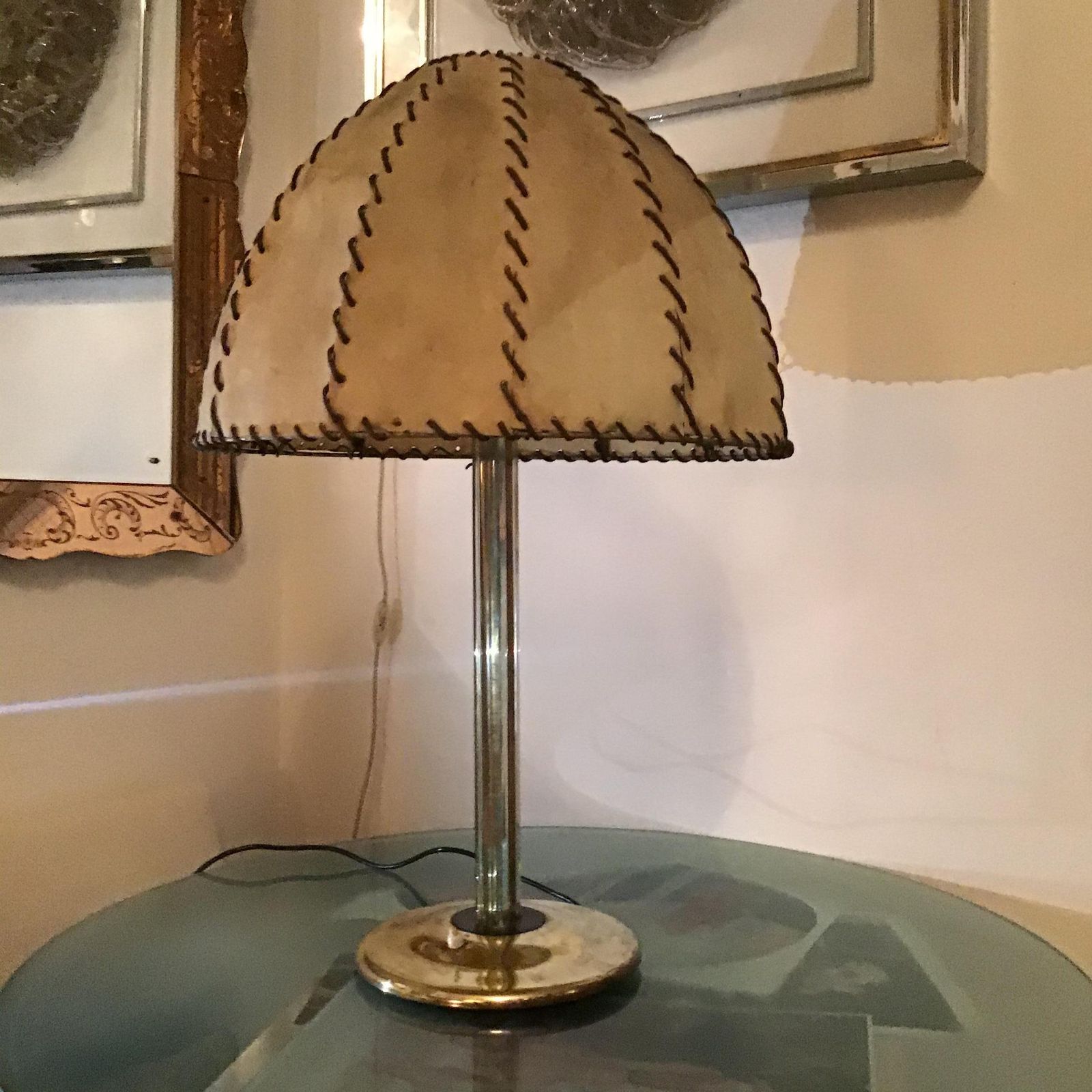 Fontana Arte Max Ingrand Table Lamp Brass Glass Wood Lampshade 1940 Italy photo 10398.0