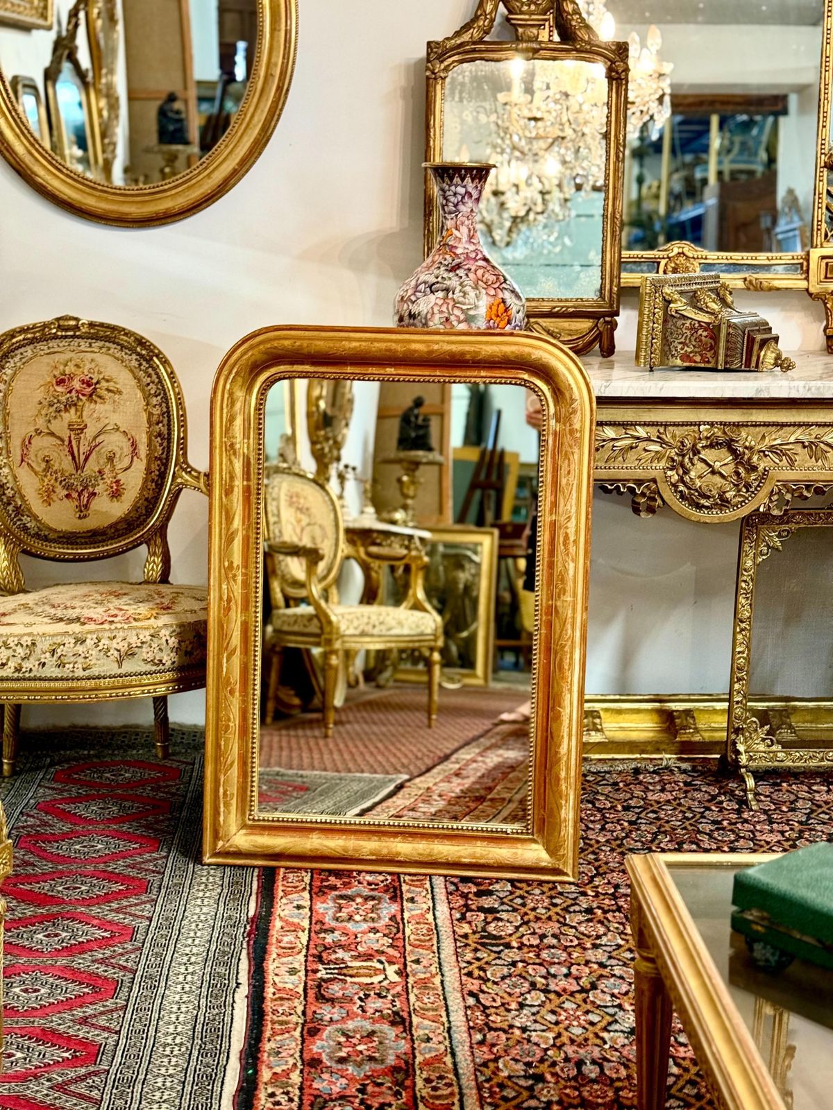 19th Century Louis Philippe Giltwood Mirror With Floral Details photo vinterior