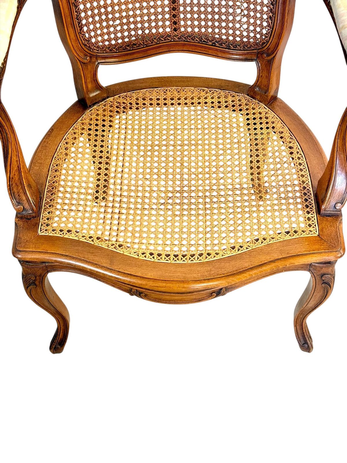 photo for sale Louis XV Style Caned Armchair In Walnut, France Late 19th Century