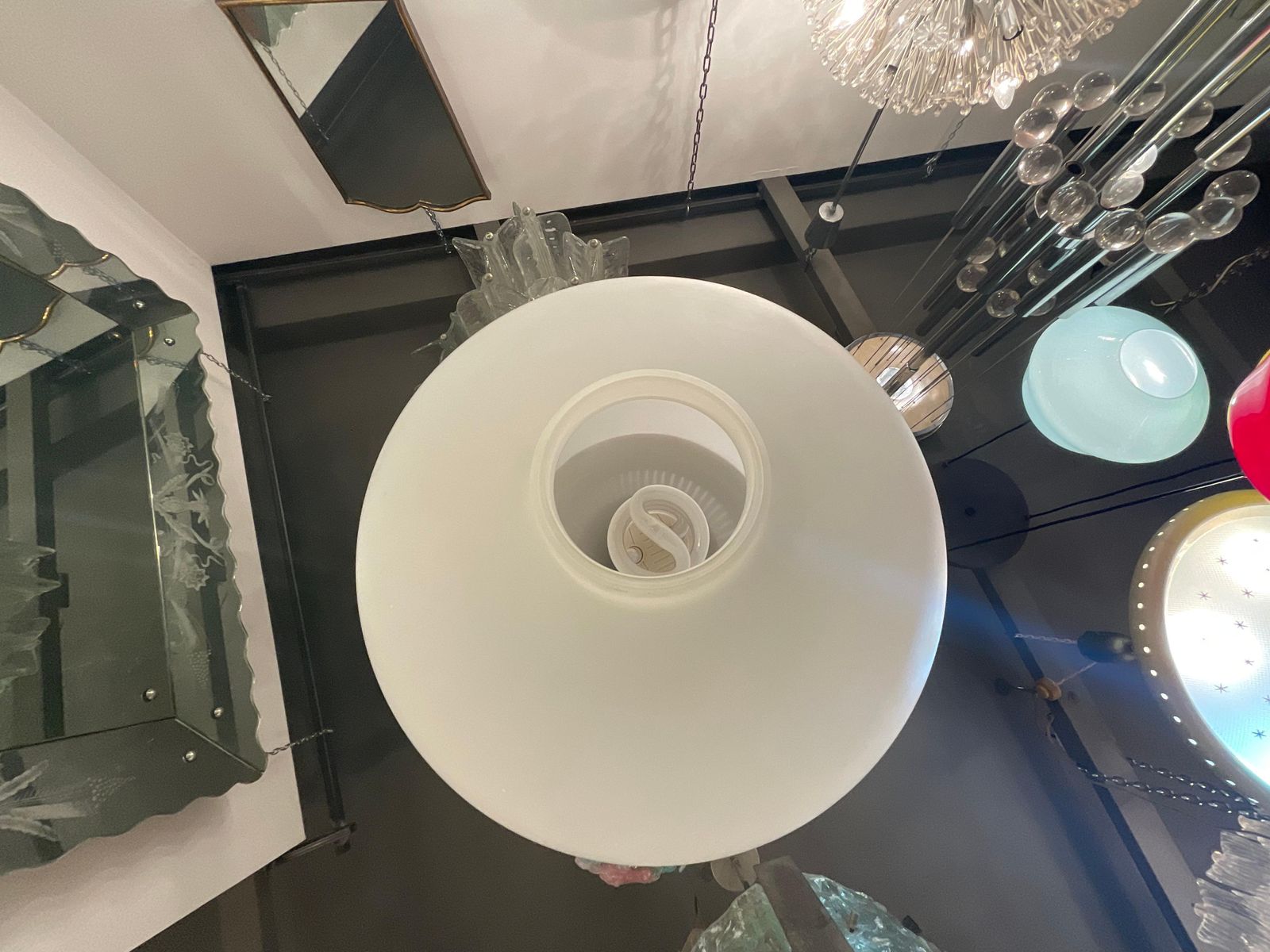 Stilnovo   60's Chandelier   3 Stratus Opaline Glass   Made In Itali photo vintage
