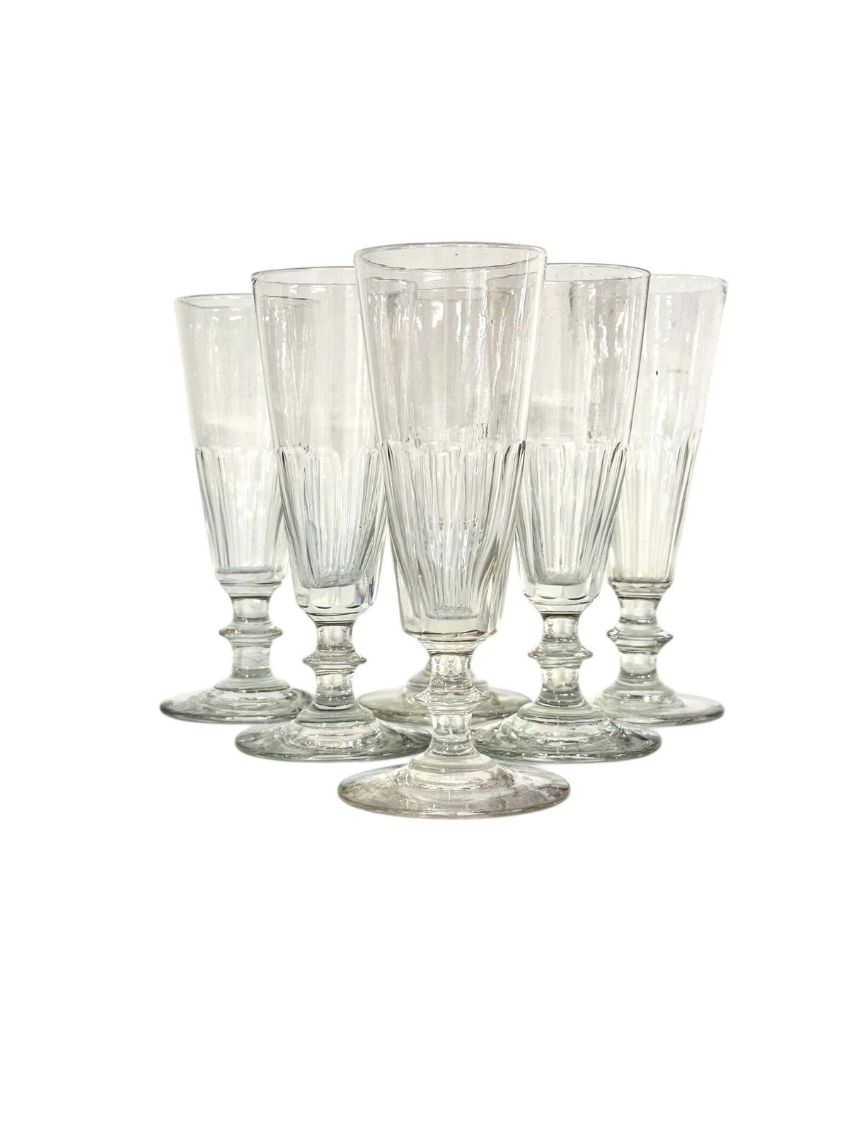 photo vinterior 6 Champagne Crystal Glasses, Attributed To Baccarat, Circa 1850