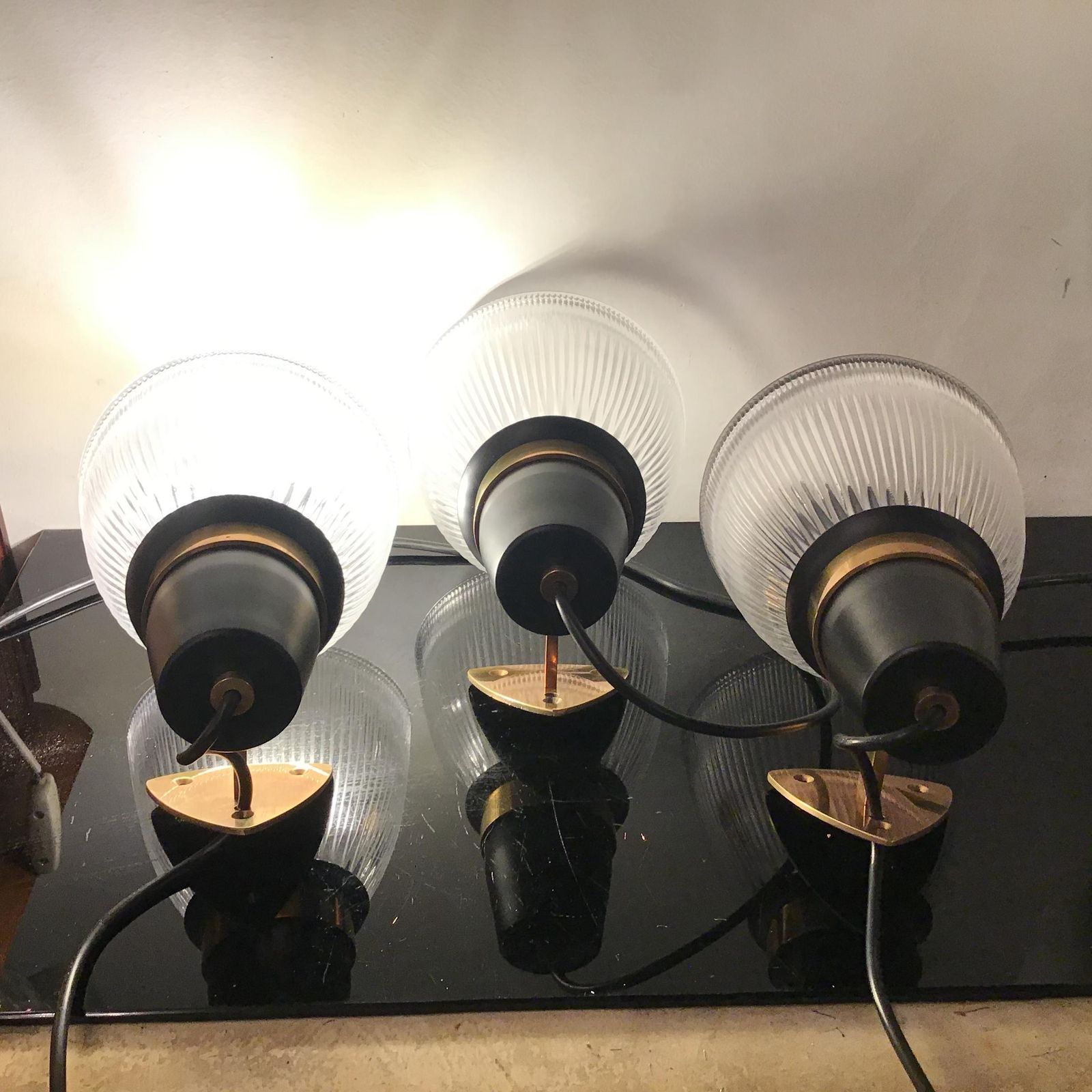 Azucena Sconces Brass Glass Metal 1950 Italy photo furniture