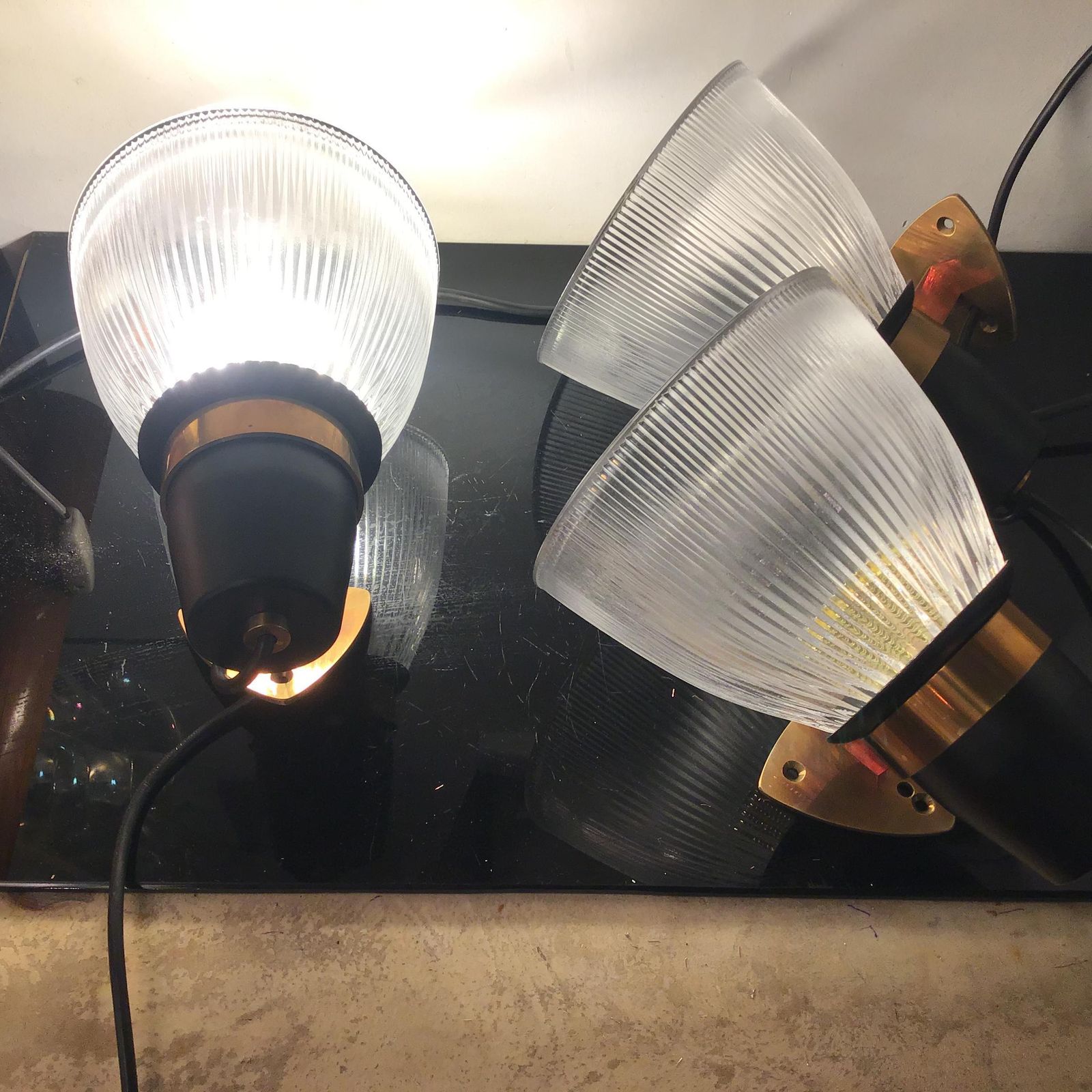 Azucena Sconces Brass Glass Metal 1950 Italy photo vintage