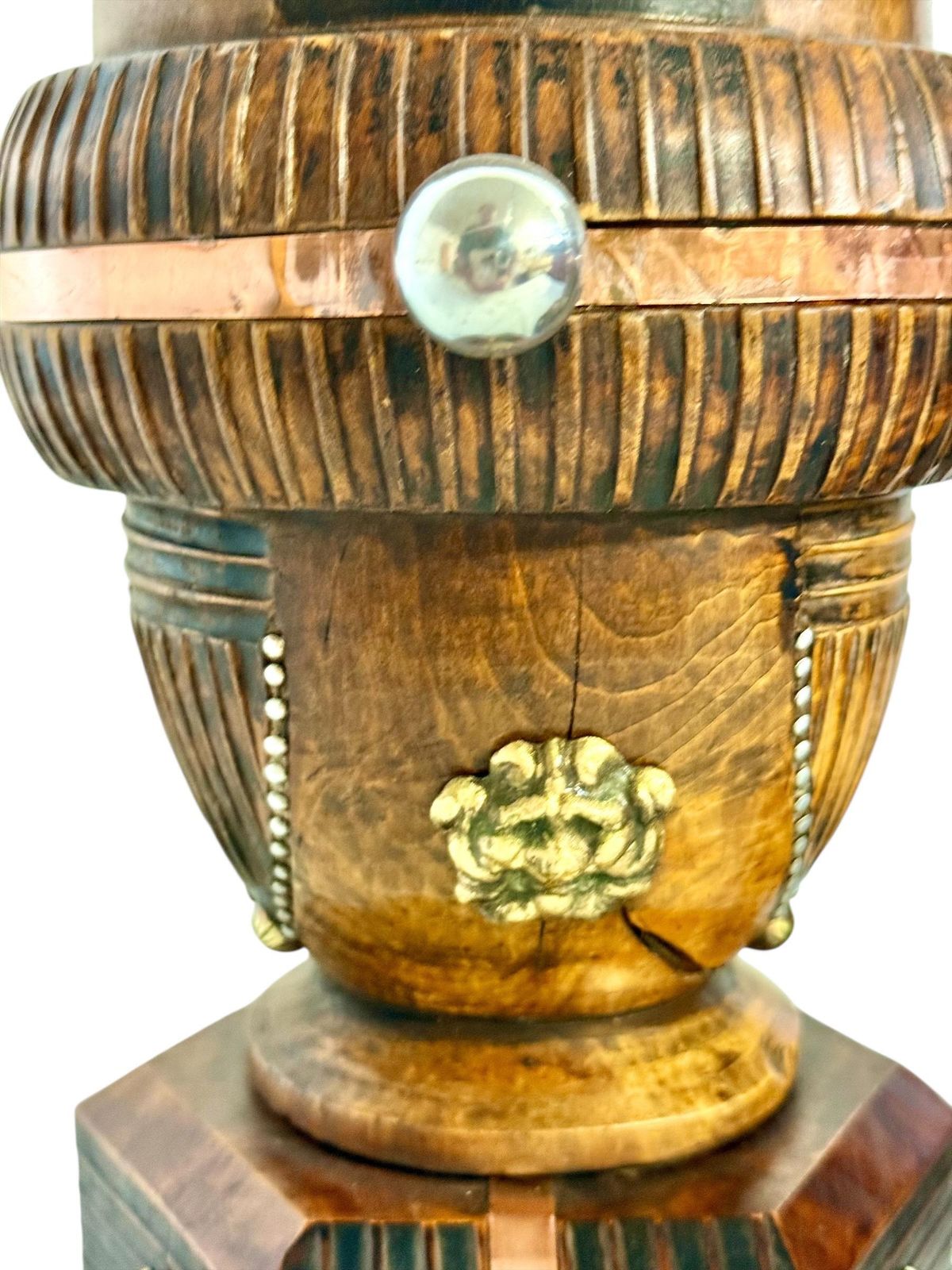 Pair Of 19th Century French Folk Art Torchères With Gilt Brass Lion Heads photo vinterior