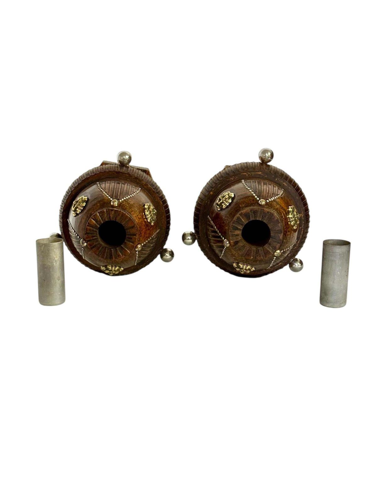 photo buy Pair Of 19th Century French Folk Art Torchères With Gilt Brass Lion Heads