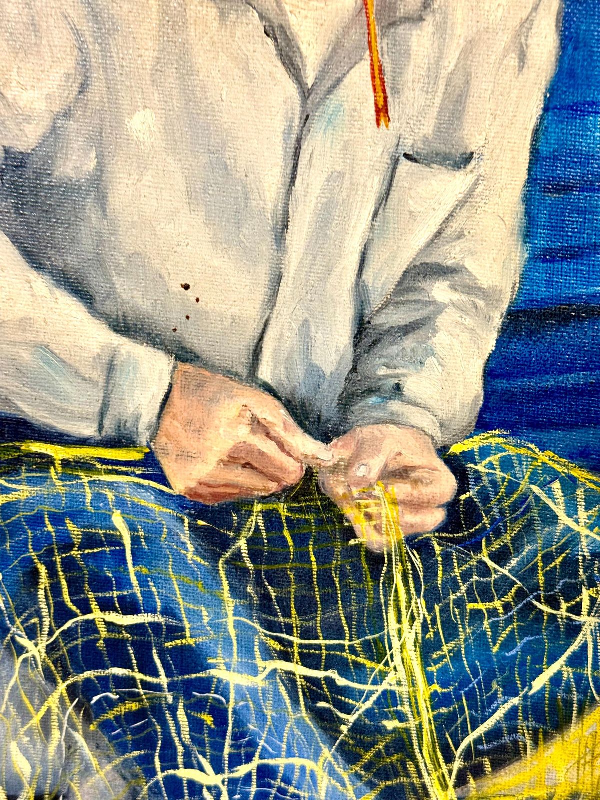 Oil On Canvas In A Giltwood Frame "Fisherman With Nets" By Juliette Daziano photo for sale