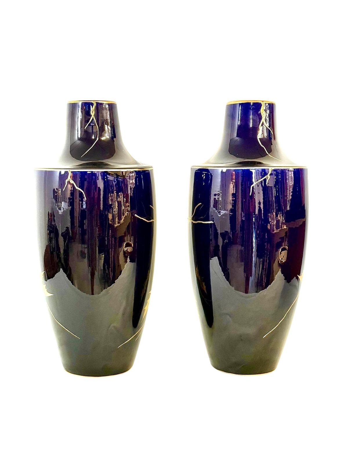 Large French Art Deco Faience Vases By Gustave Asch, Circa 1920 photo vintage