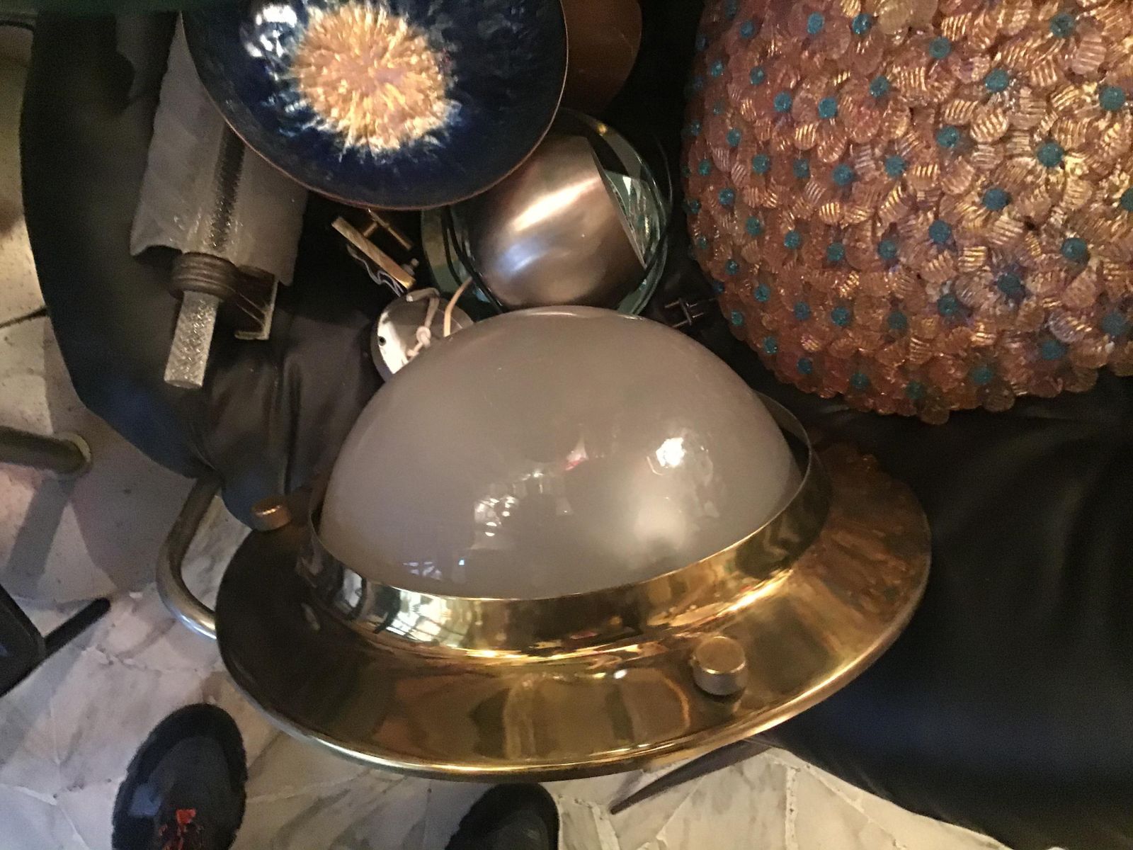 Azucena “Tommi” Luigi Caccia Dominioni Ceilling Light Sconces Brass Glass, 1950 photo vinterior