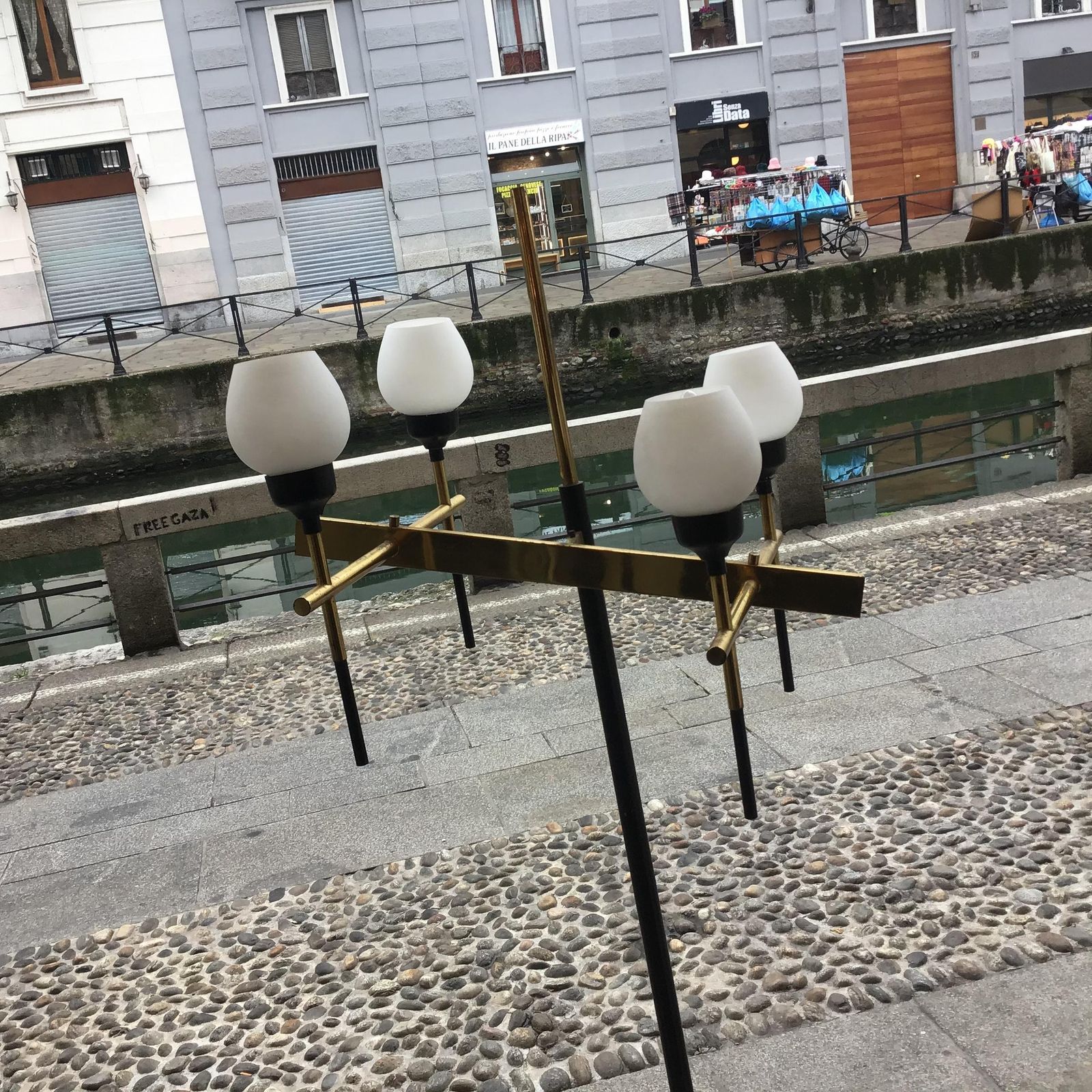Stilnovo Floor Lamp Four Light Marble Iron Glass Brass, Italy photo furniture
