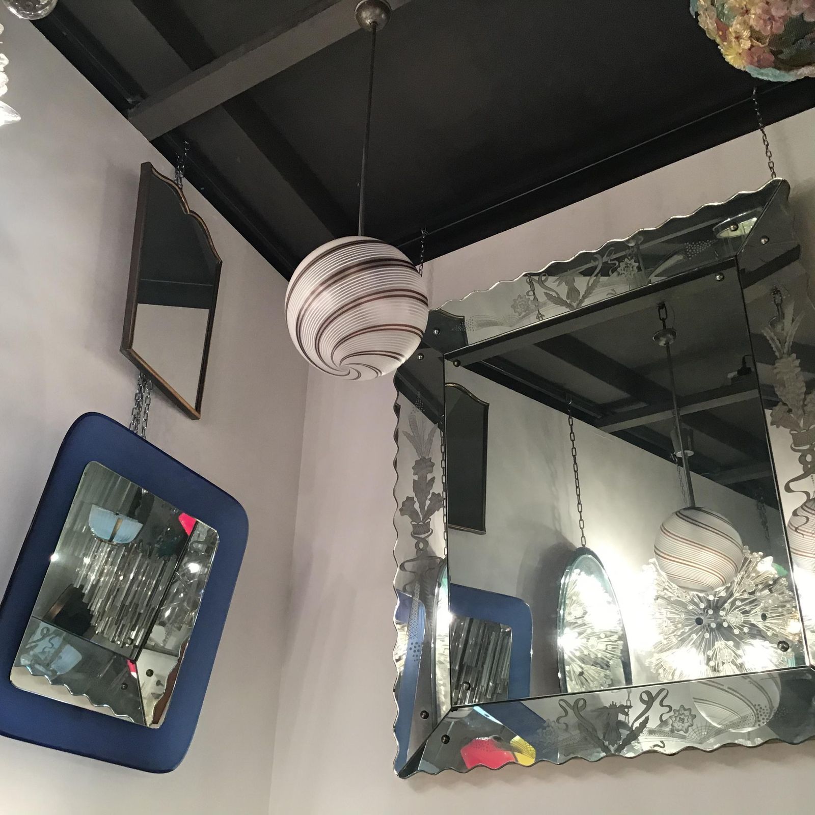 photo vinterior Venini Chandelier Glass Metal Crome 1950 Italy