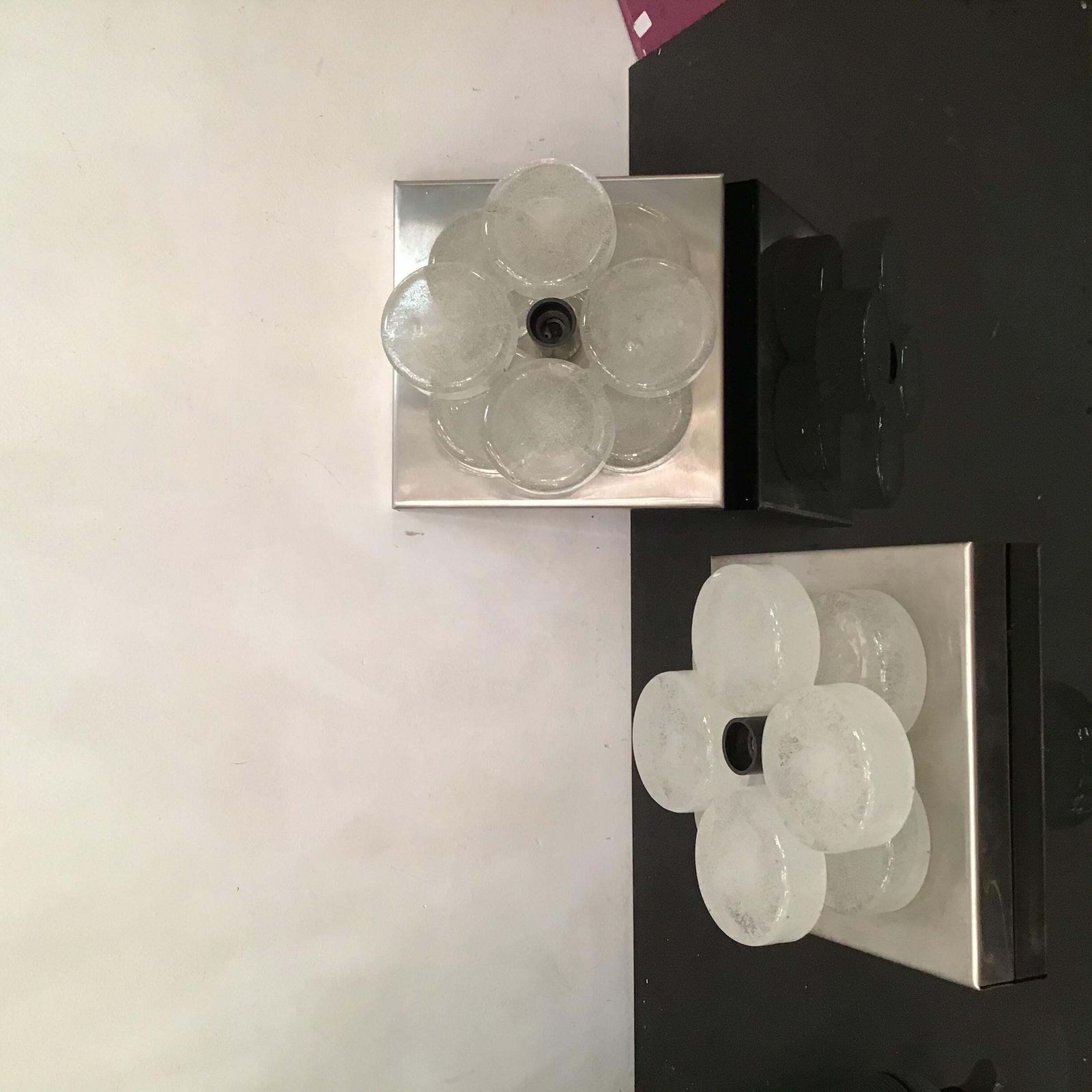 Albano Poli Sconces Murano Glass Metal Crome 1960 Italy photo for sale