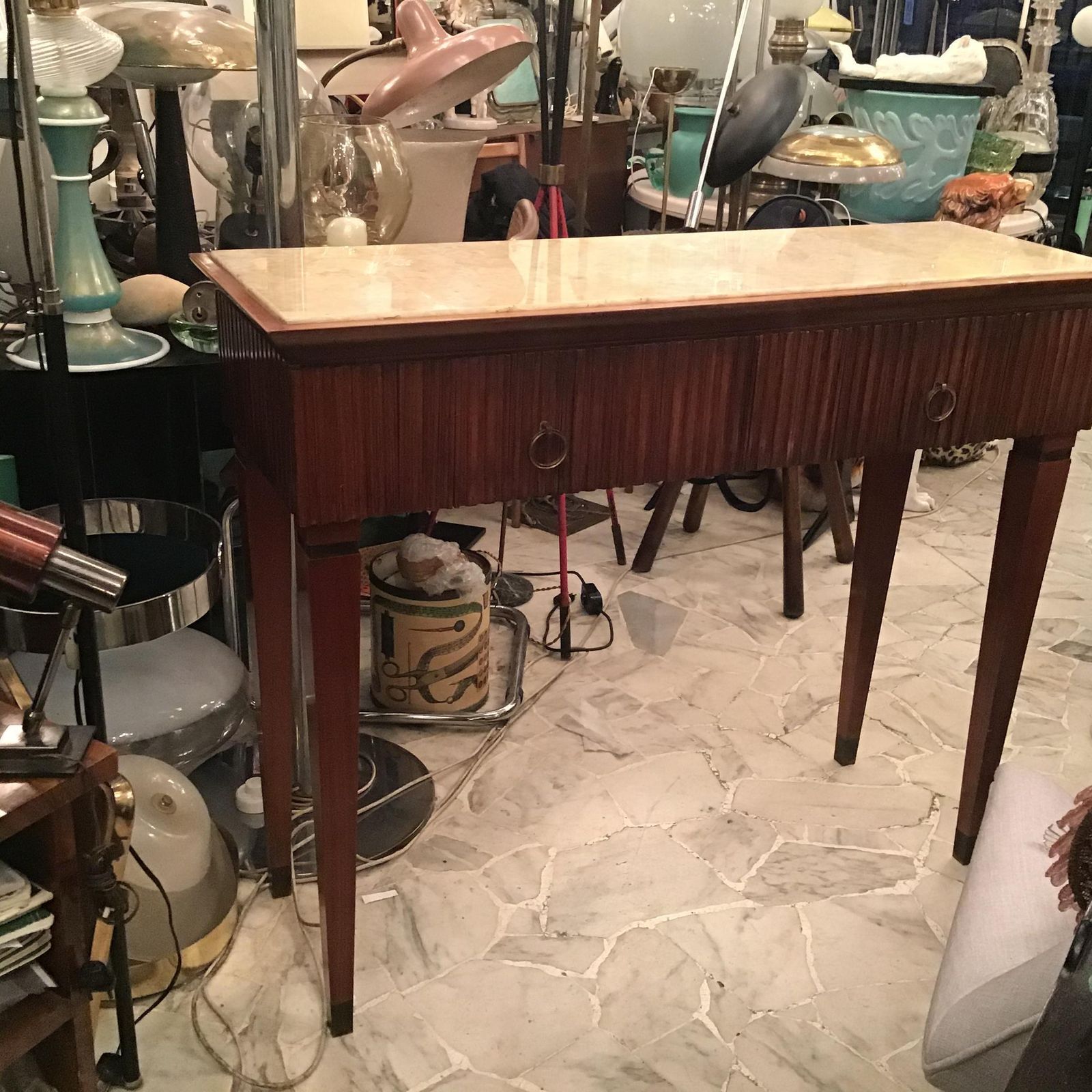 Paolo Buffa Console Brass Wood Marbre 1940 Italy photo vinterior