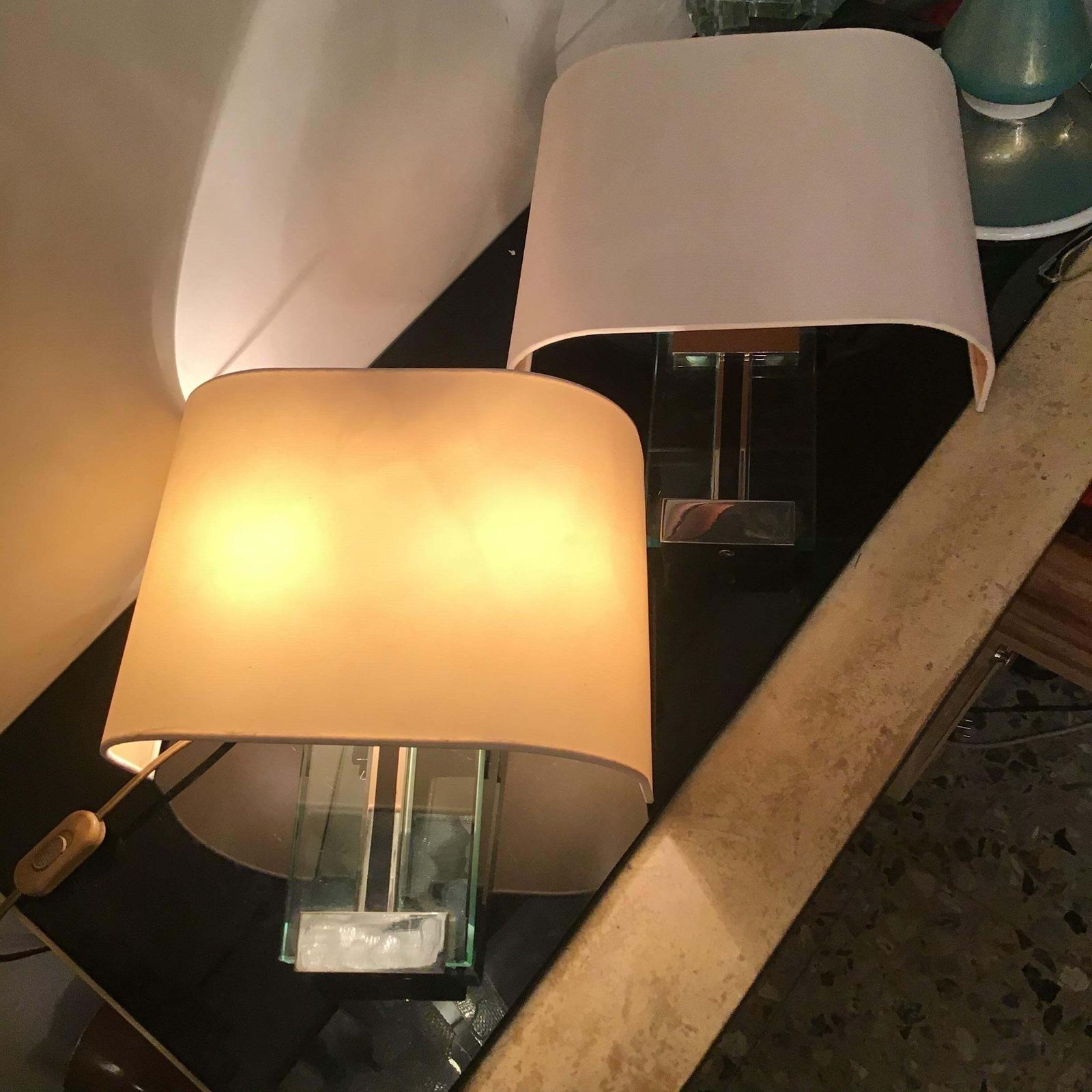 Fontana Arte Sconces/Appliques  Metal Crome Glass Lampshade 1968 Italy photo 4867.0